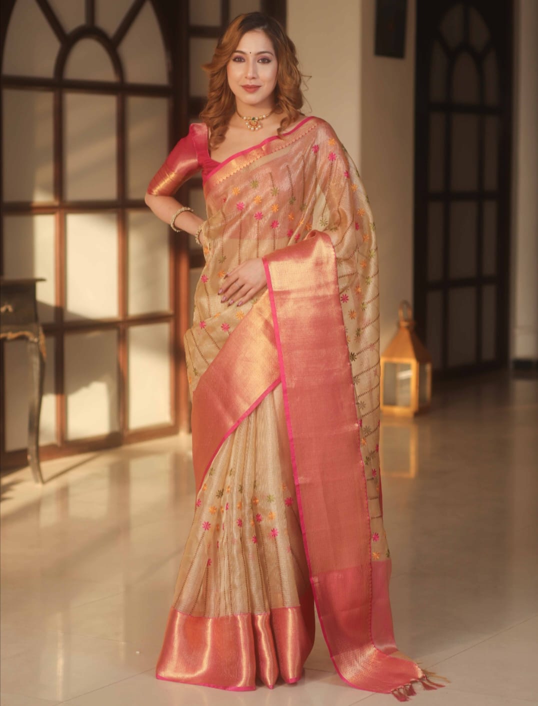 Tissue Kota Saree with Intricate Embroidery Work