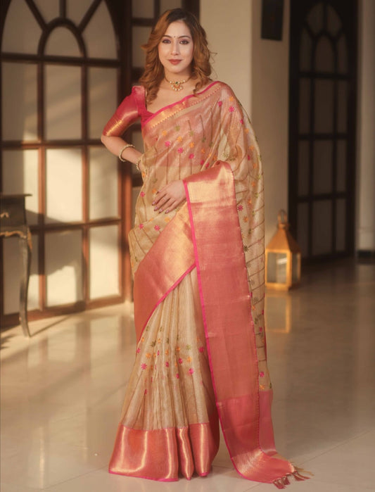 Tissue Kota Saree with Intricate Embroidery Work