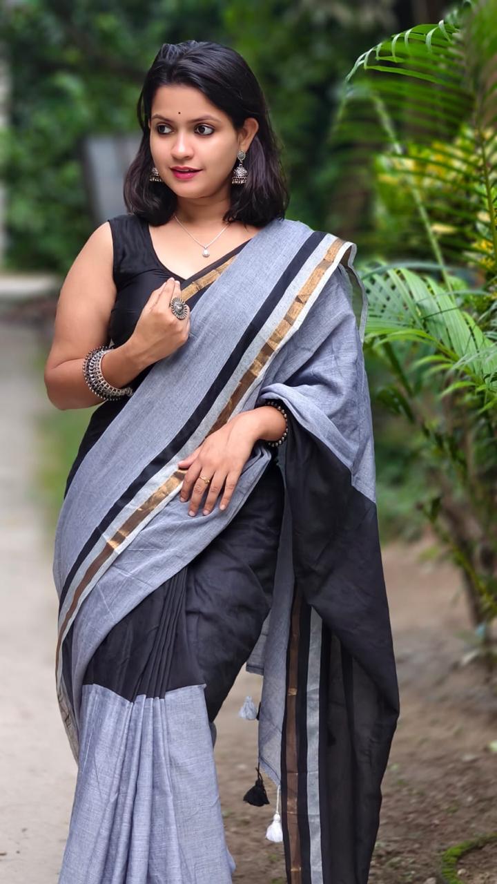 Mulmul Cotton Saree with Zari Border