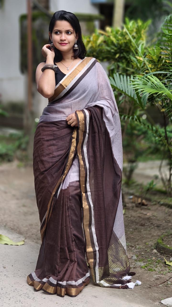 Mulmul Cotton Saree with Zari Border