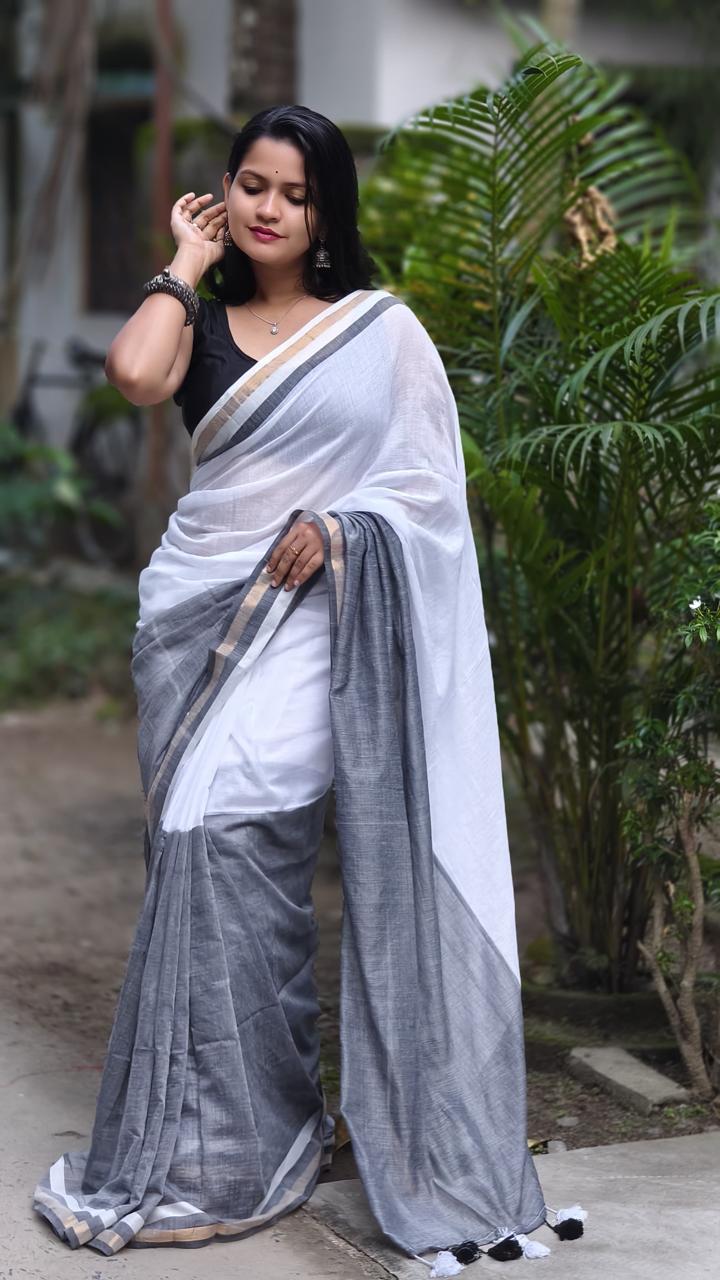 Mulmul Cotton Saree with Zari Border