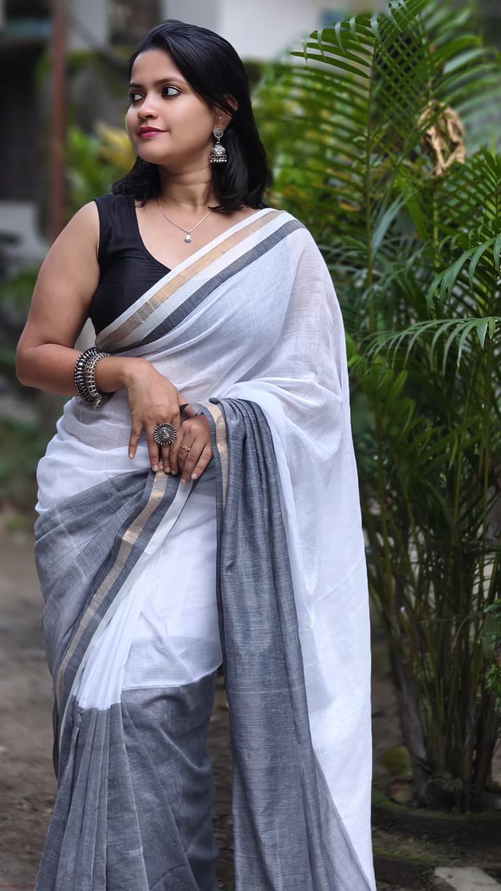 Mulmul Cotton Saree with Zari Border