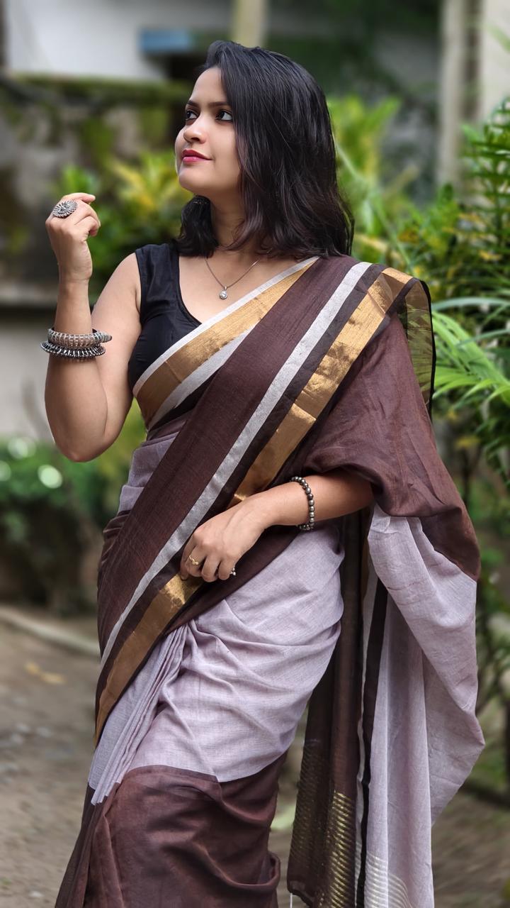 Mulmul Cotton Saree with Zari Border