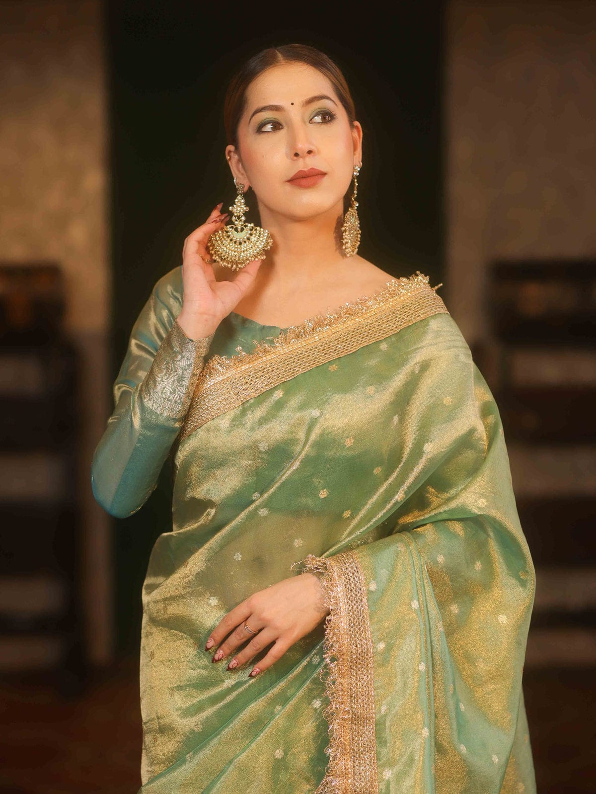 Tissue Silk Saree with Lace Work