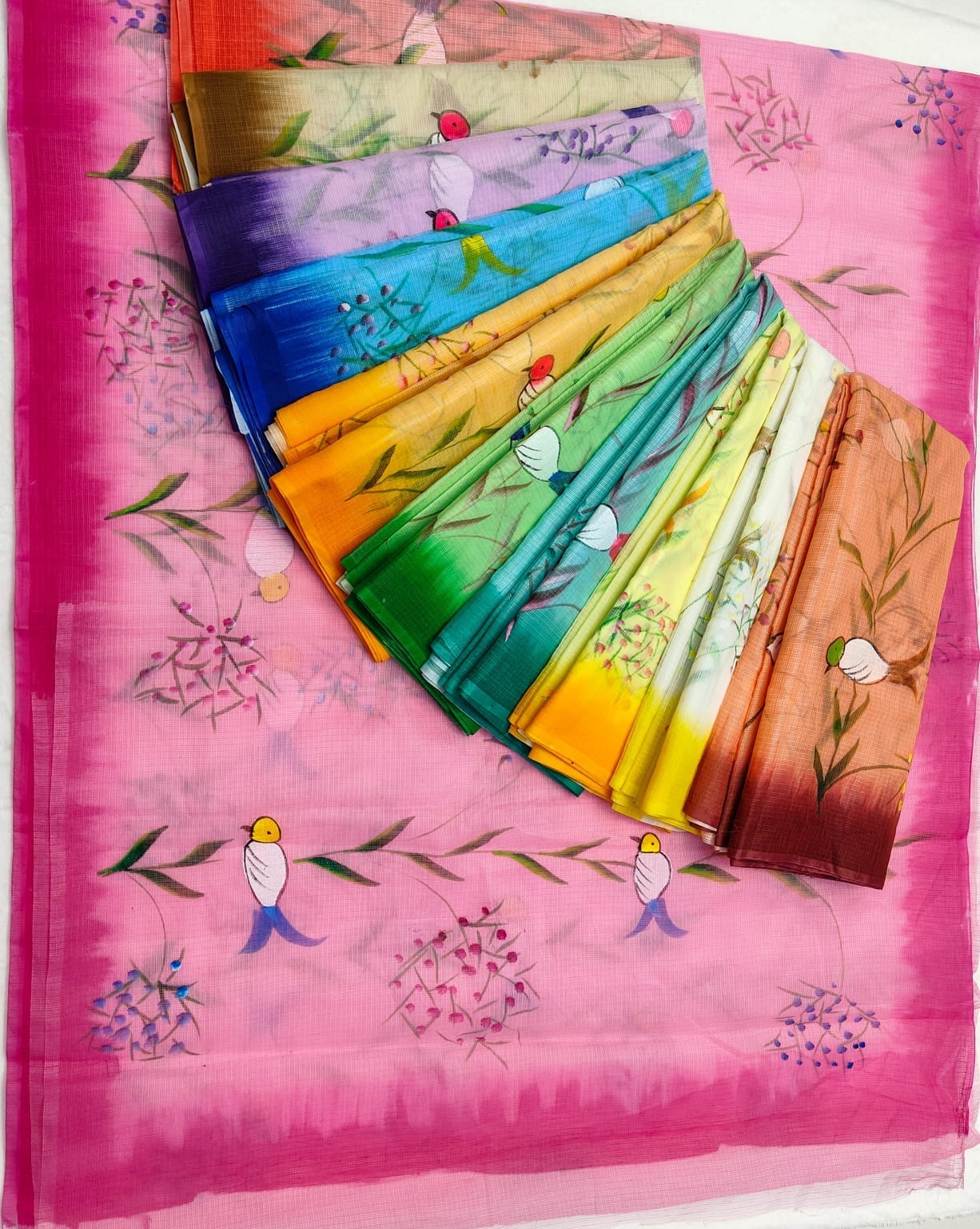 Kota Doria Soft Cotton Hand Painted Saree