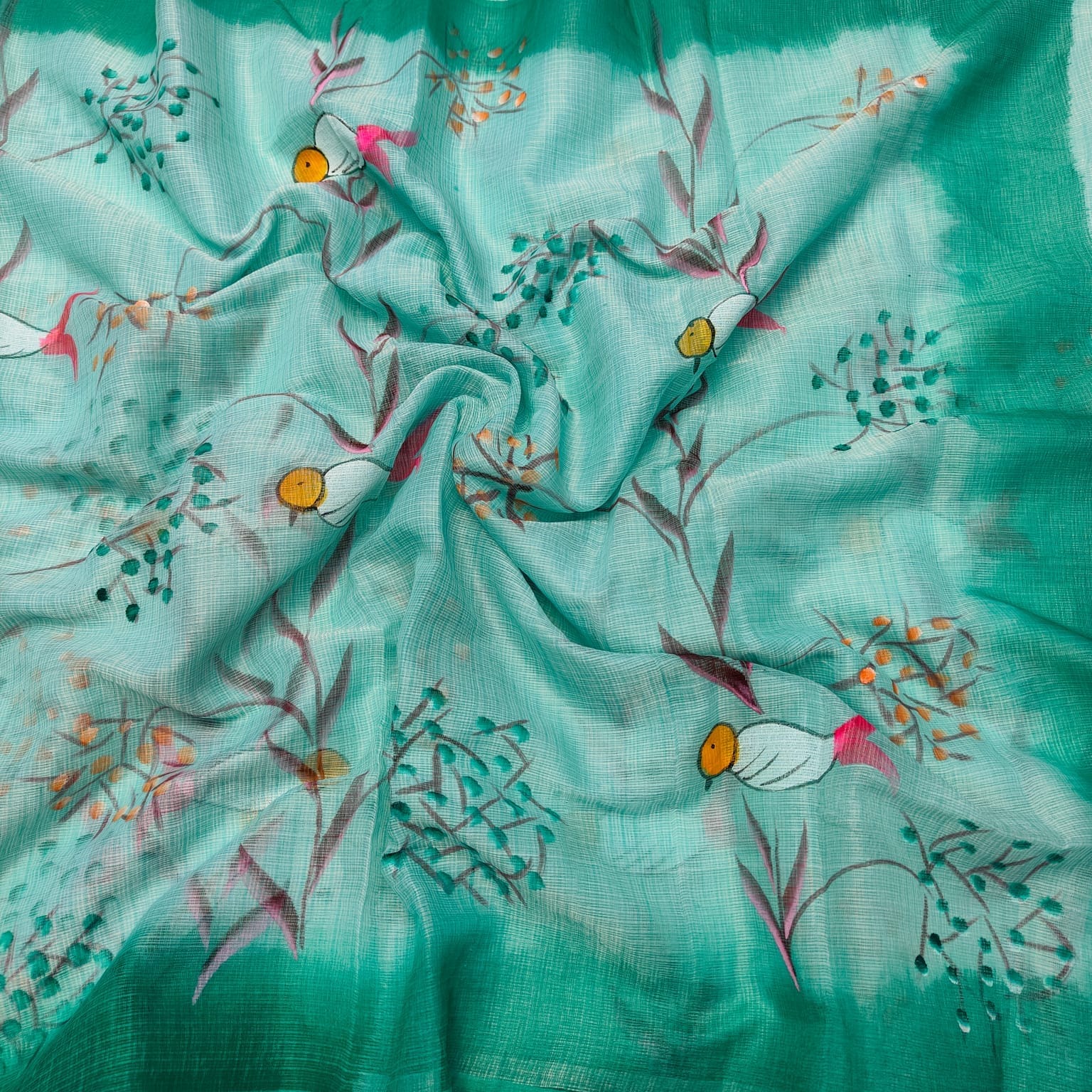 Kota Doria Soft Cotton Hand Painted Saree