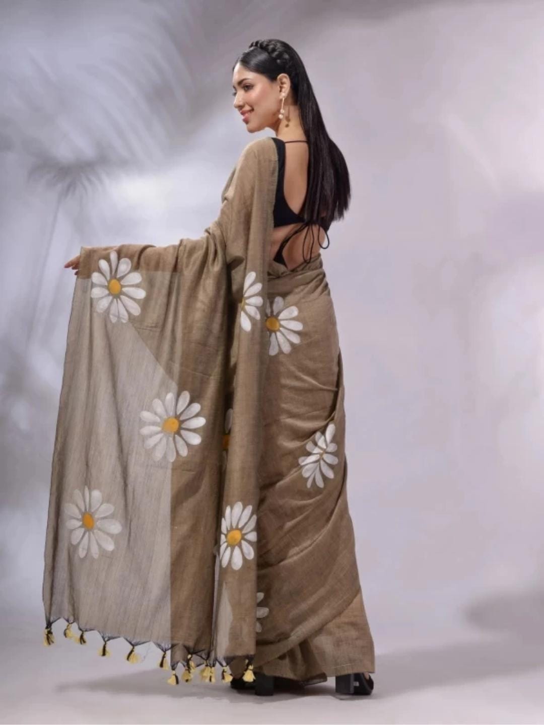 Sunflower Hand Print Saree