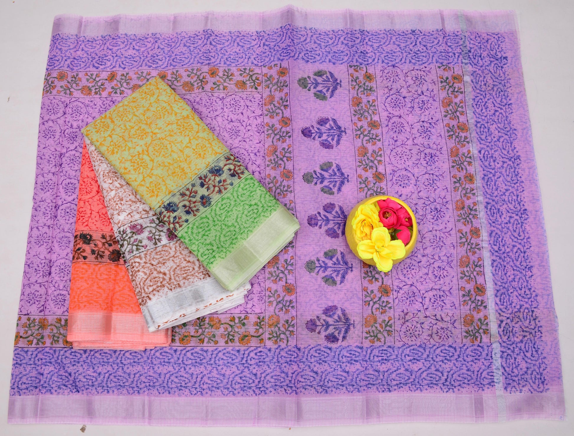 Kota Doria Hand Block Print Saree