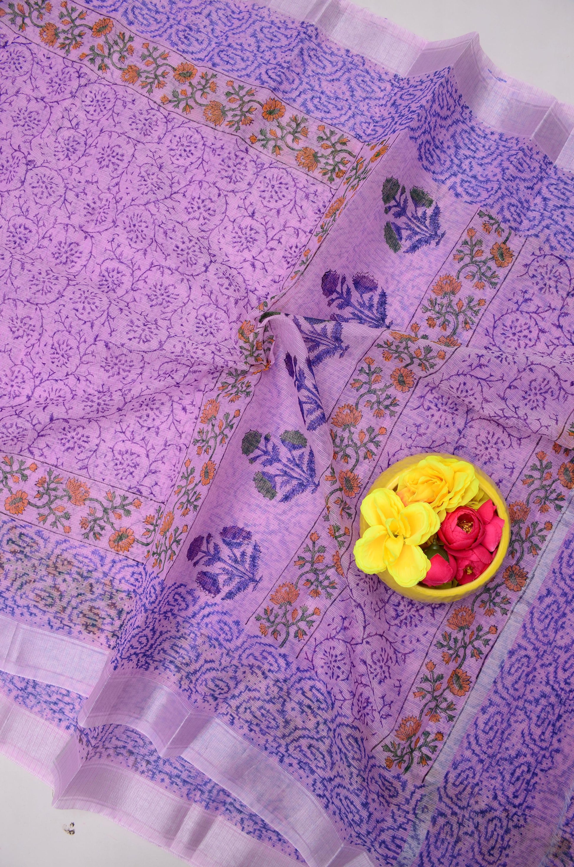 Kota Doria Hand Block Print Saree