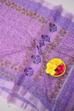 Kota Doria Hand Block Print Saree