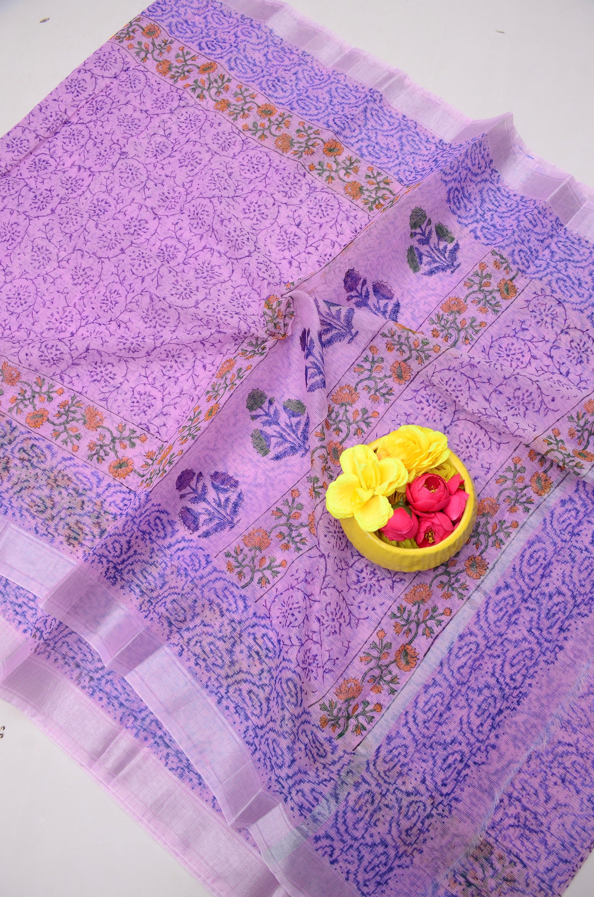 Kota Doria Hand Block Print Saree