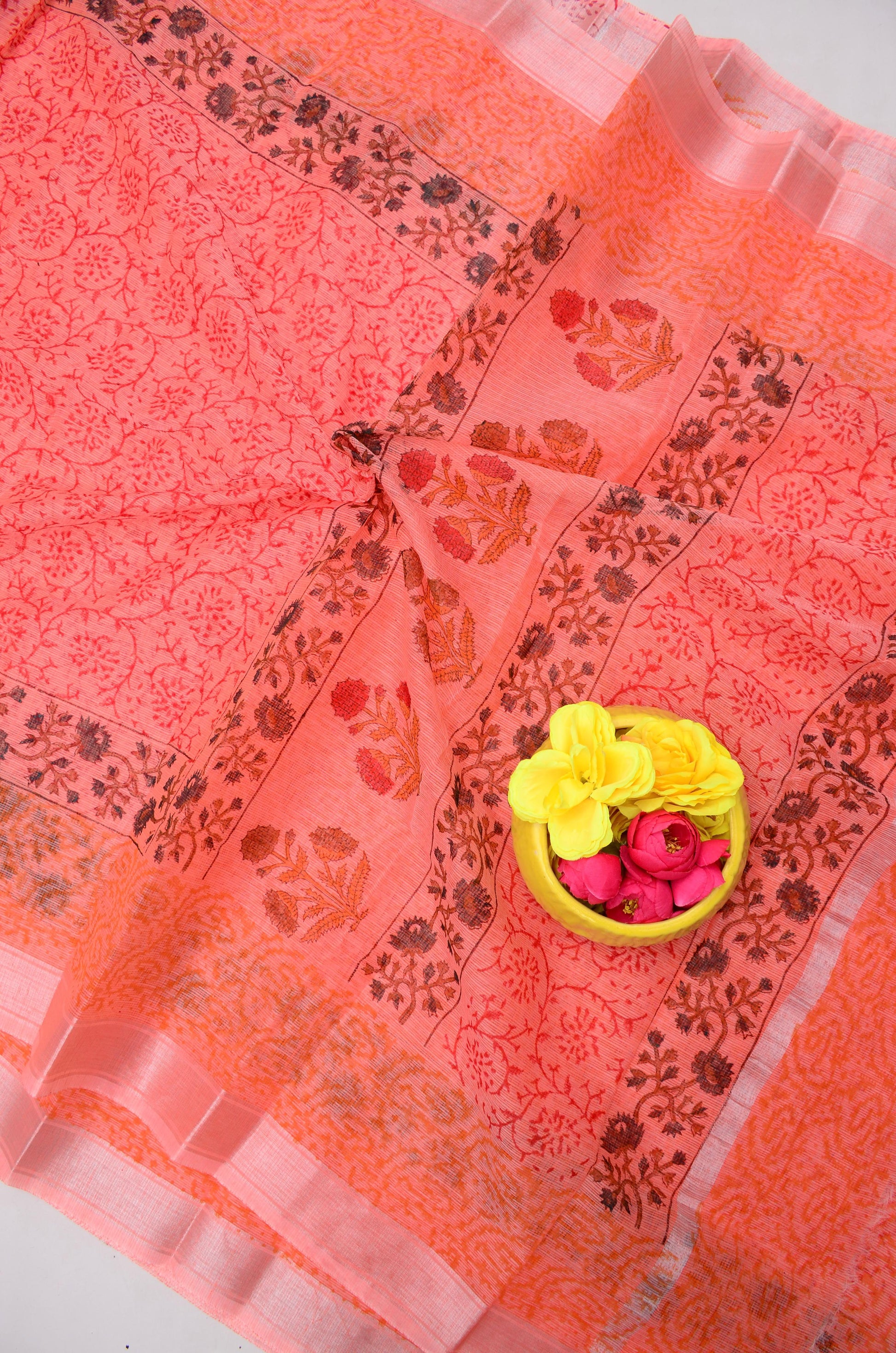 Kota Doria Hand Block Print Saree