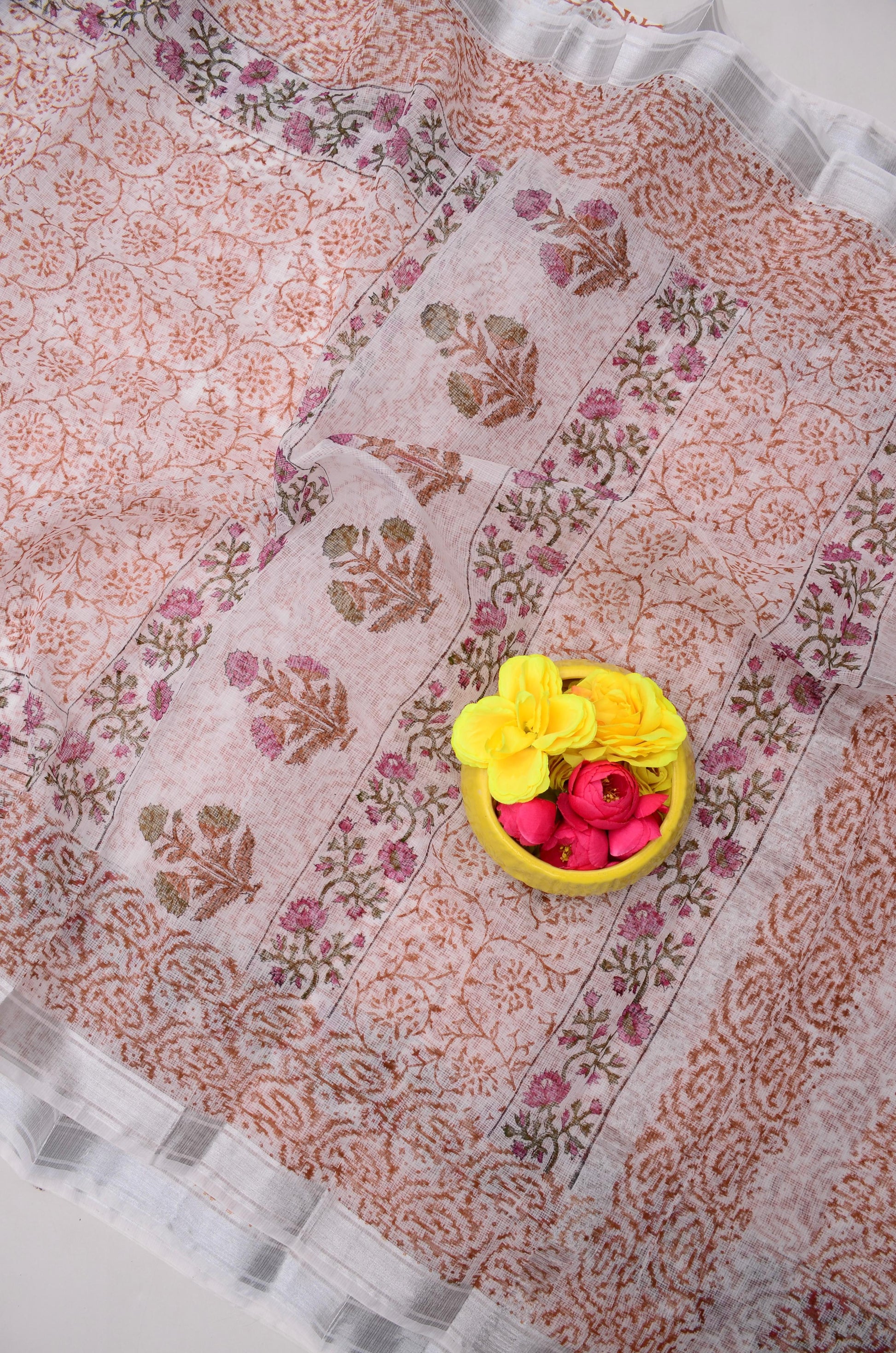Kota Doria Hand Block Print Saree