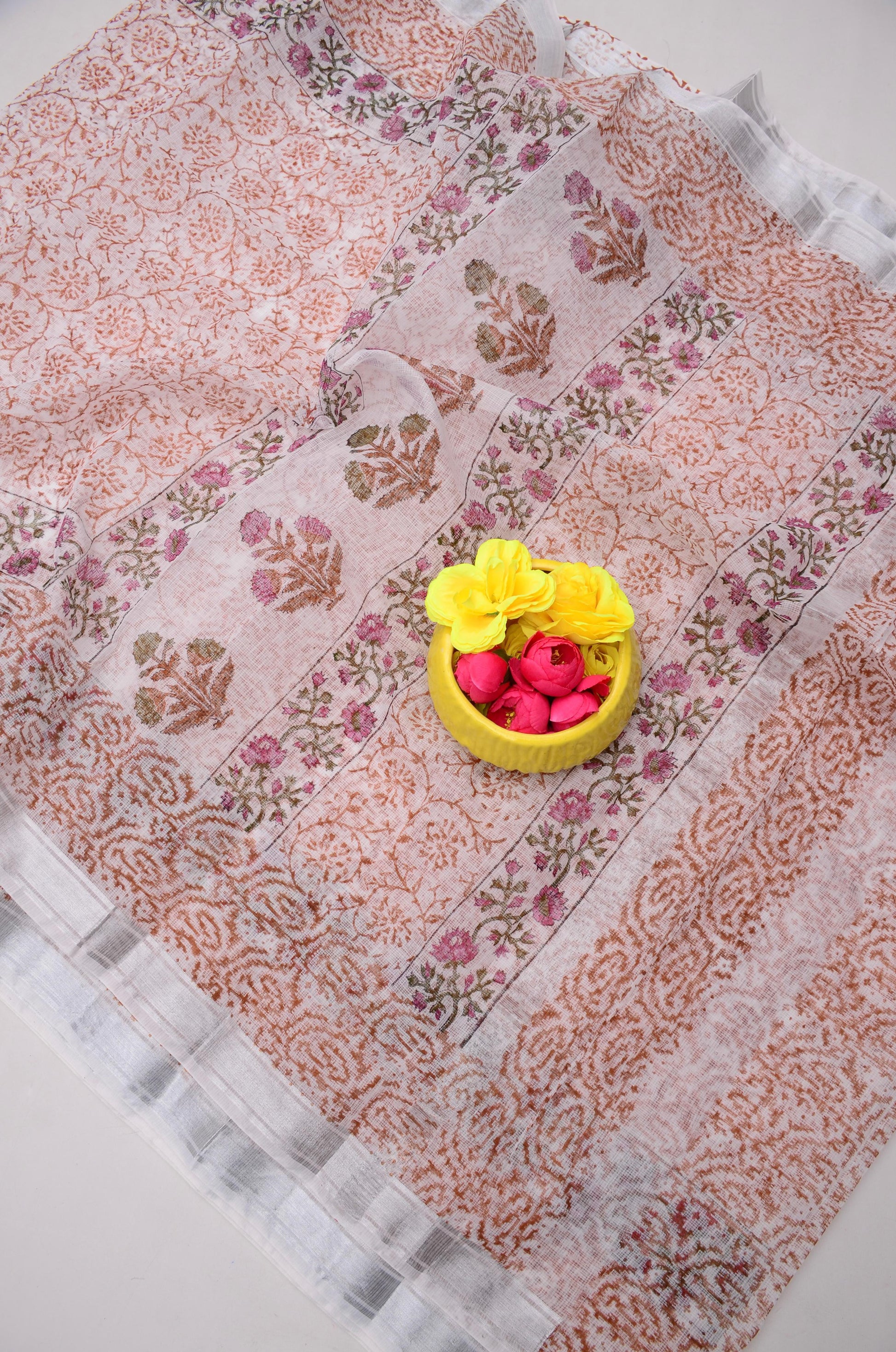 Kota Doria Hand Block Print Saree