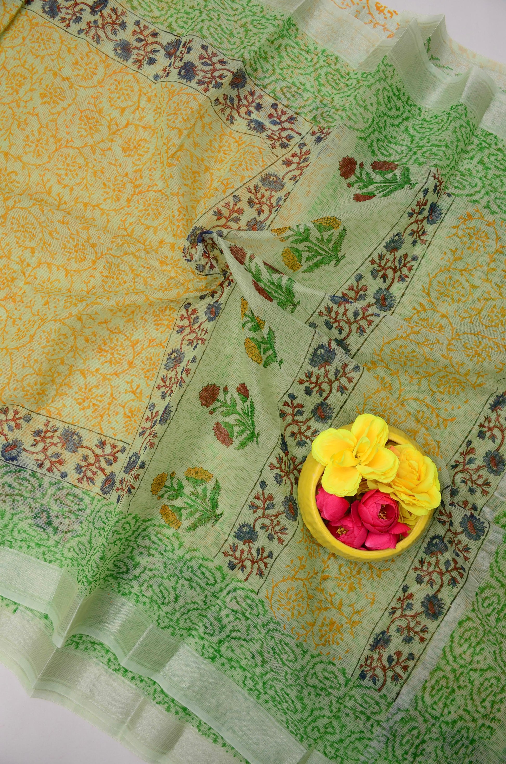 Kota Doria Hand Block Print Saree