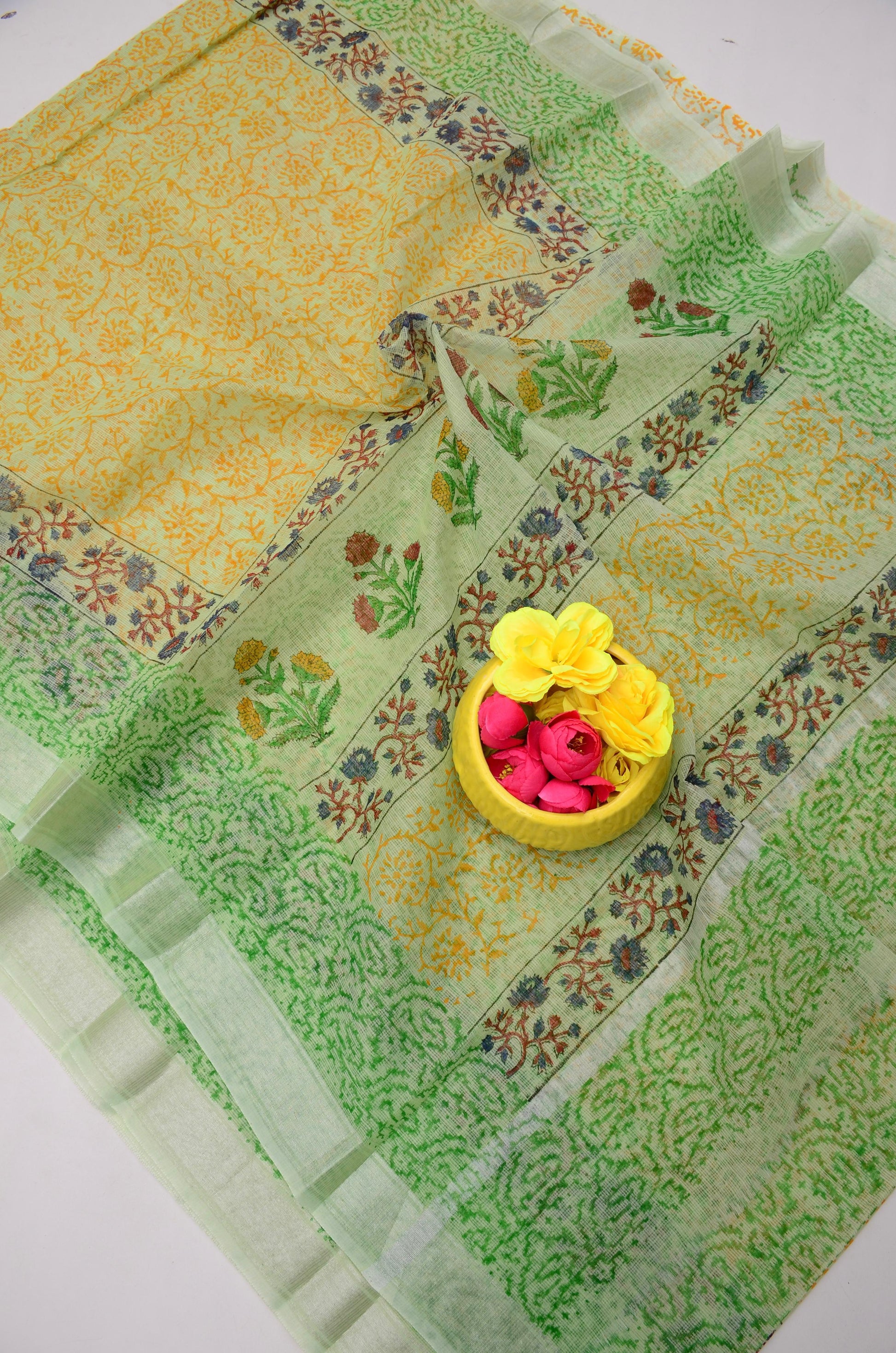 Kota Doria Hand Block Print Saree