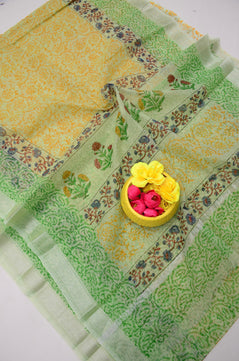 Kota Doria Hand Block Print Saree