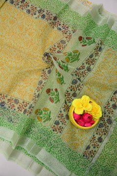 Kota Doria Hand Block Print Saree