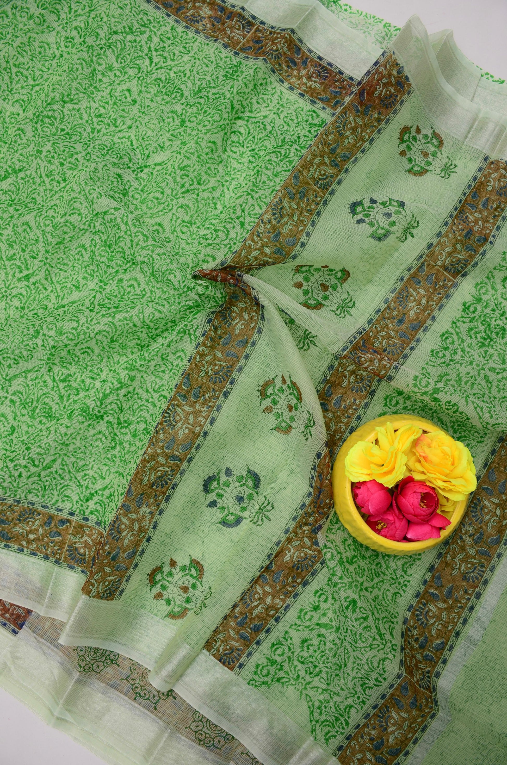 Kota Doria Hand Block Print Saree