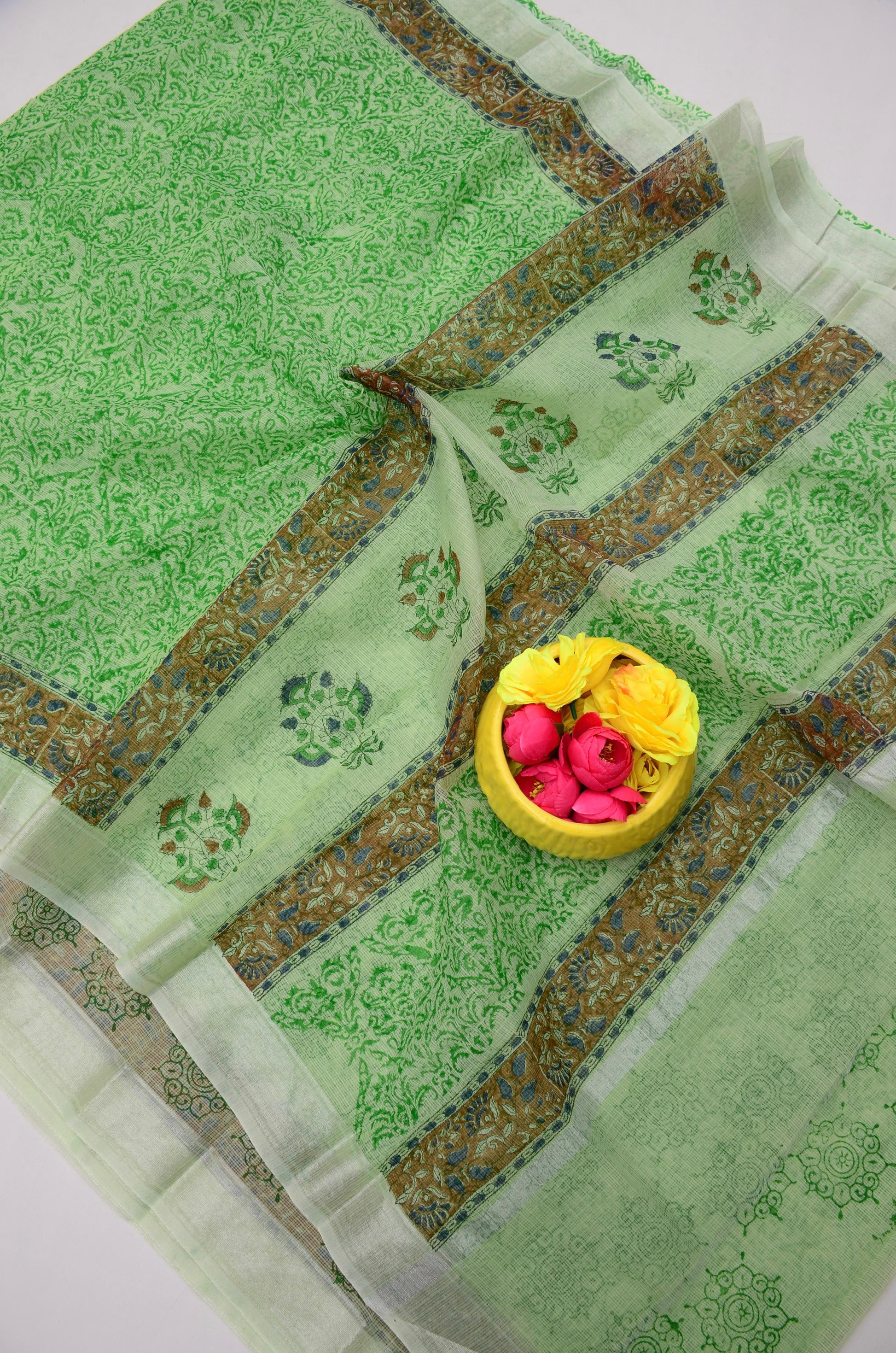 Kota Doria Hand Block Print Saree