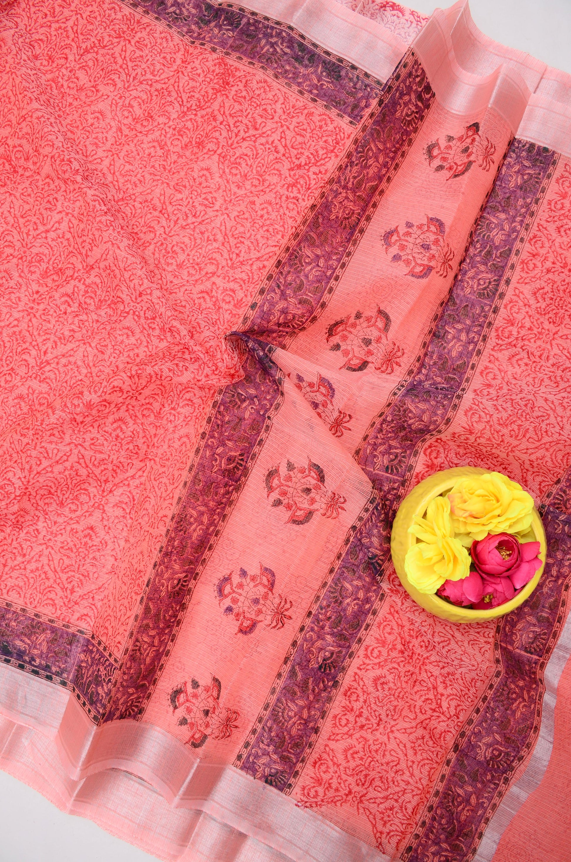 Kota Doria Hand Block Print Saree