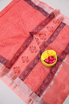 Kota Doria Hand Block Print Saree