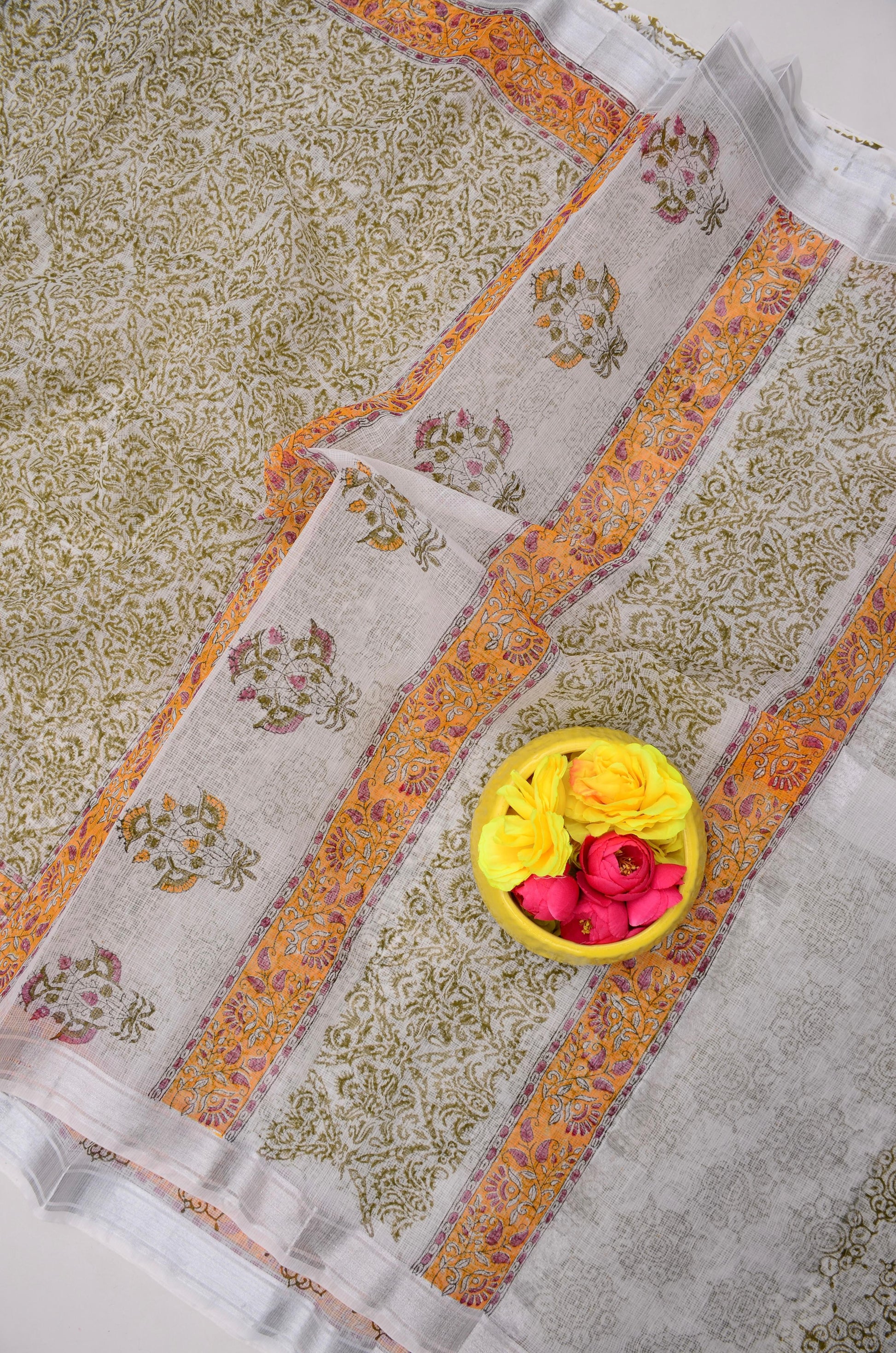 Kota Doria Hand Block Print Saree