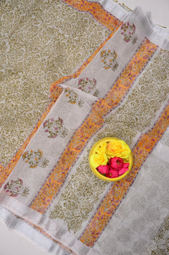 Kota Doria Hand Block Print Saree
