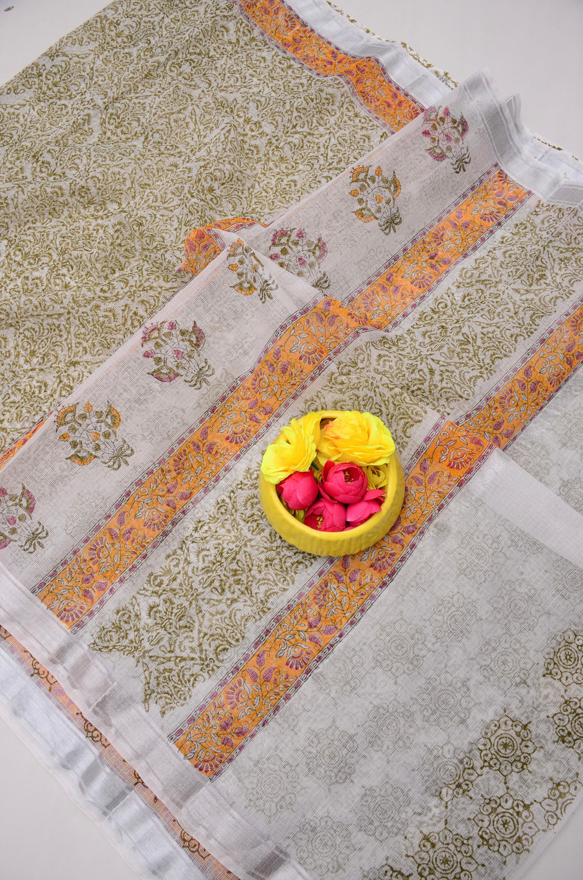 Kota Doria Hand Block Print Saree