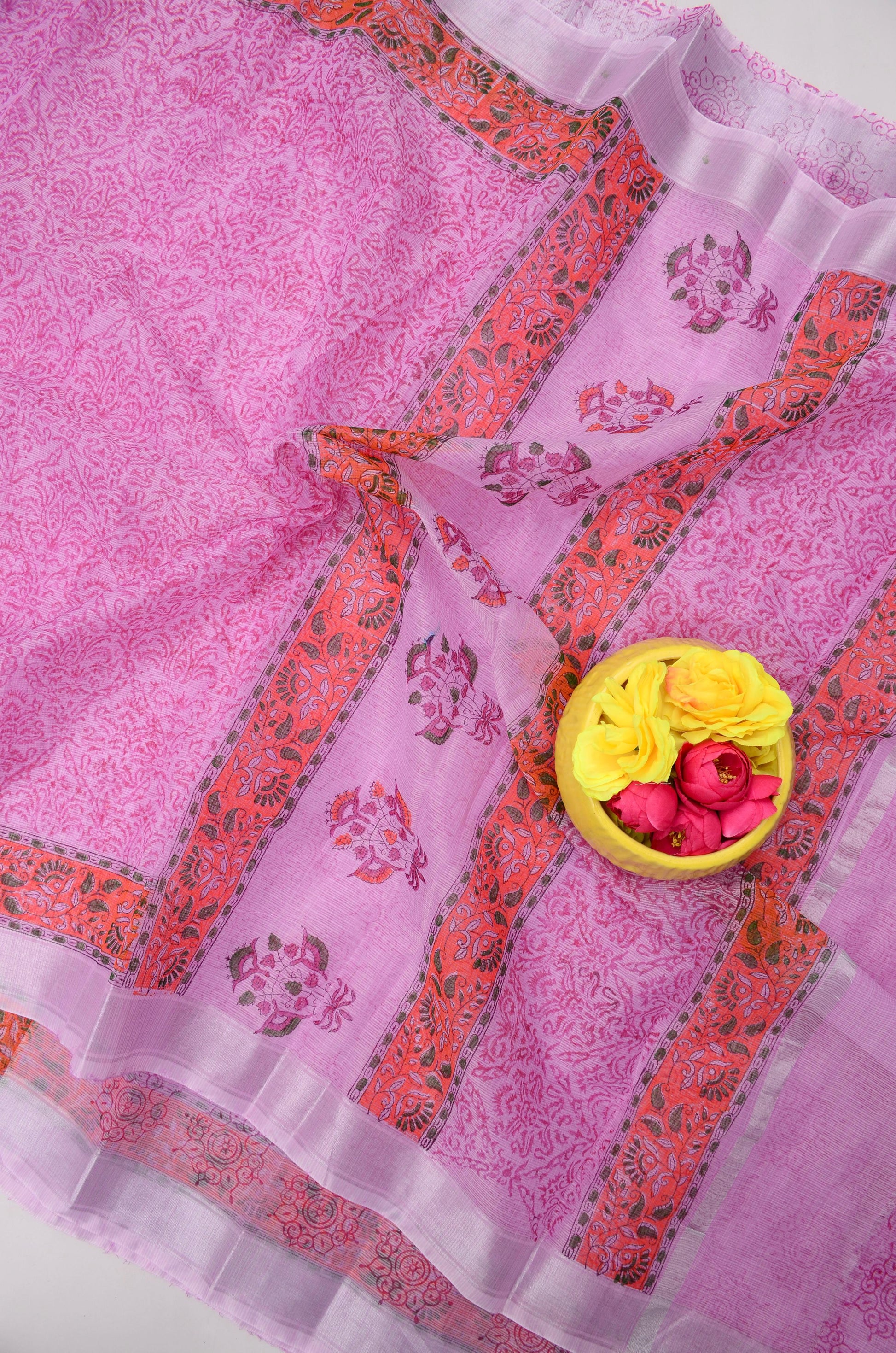 Kota Doria Hand Block Print Saree
