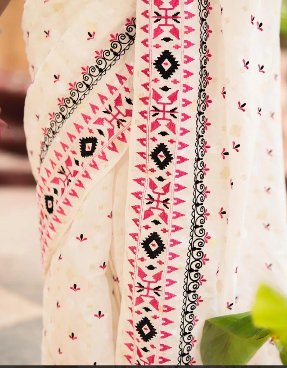 Embroidery Work Malai Cotton Saree