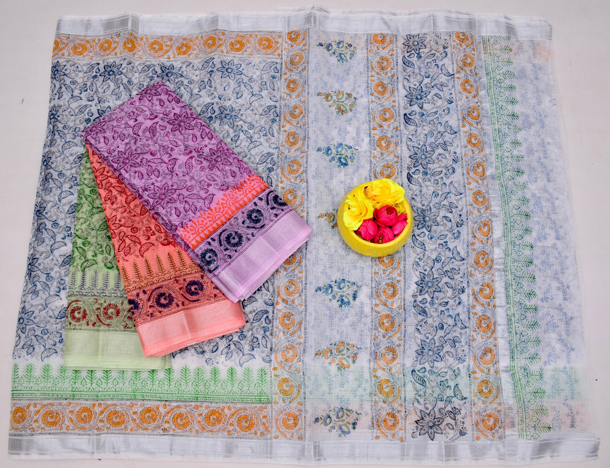 Kota Doria Hand Block Print Saree