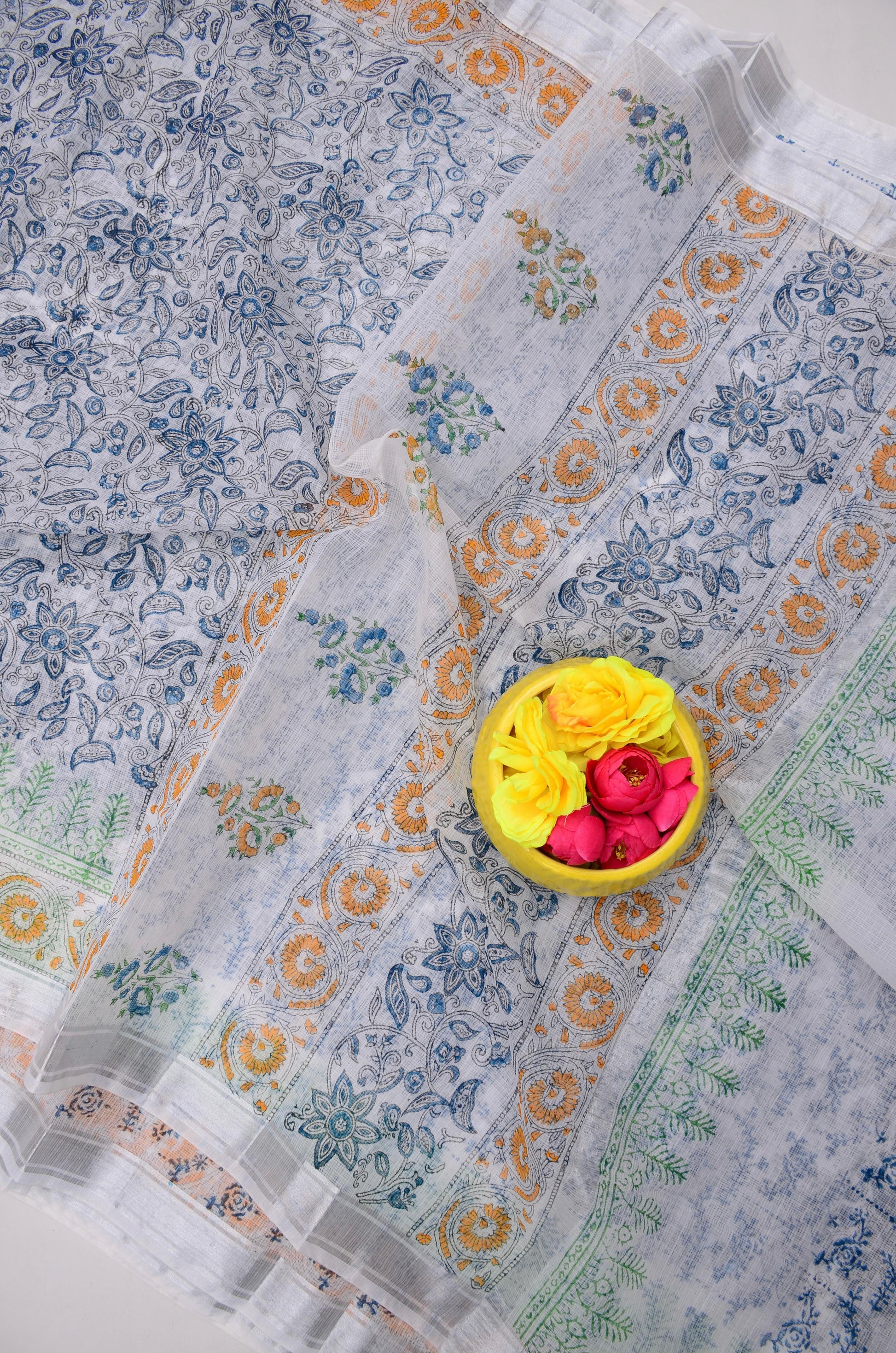 Kota Doria Hand Block Print Saree