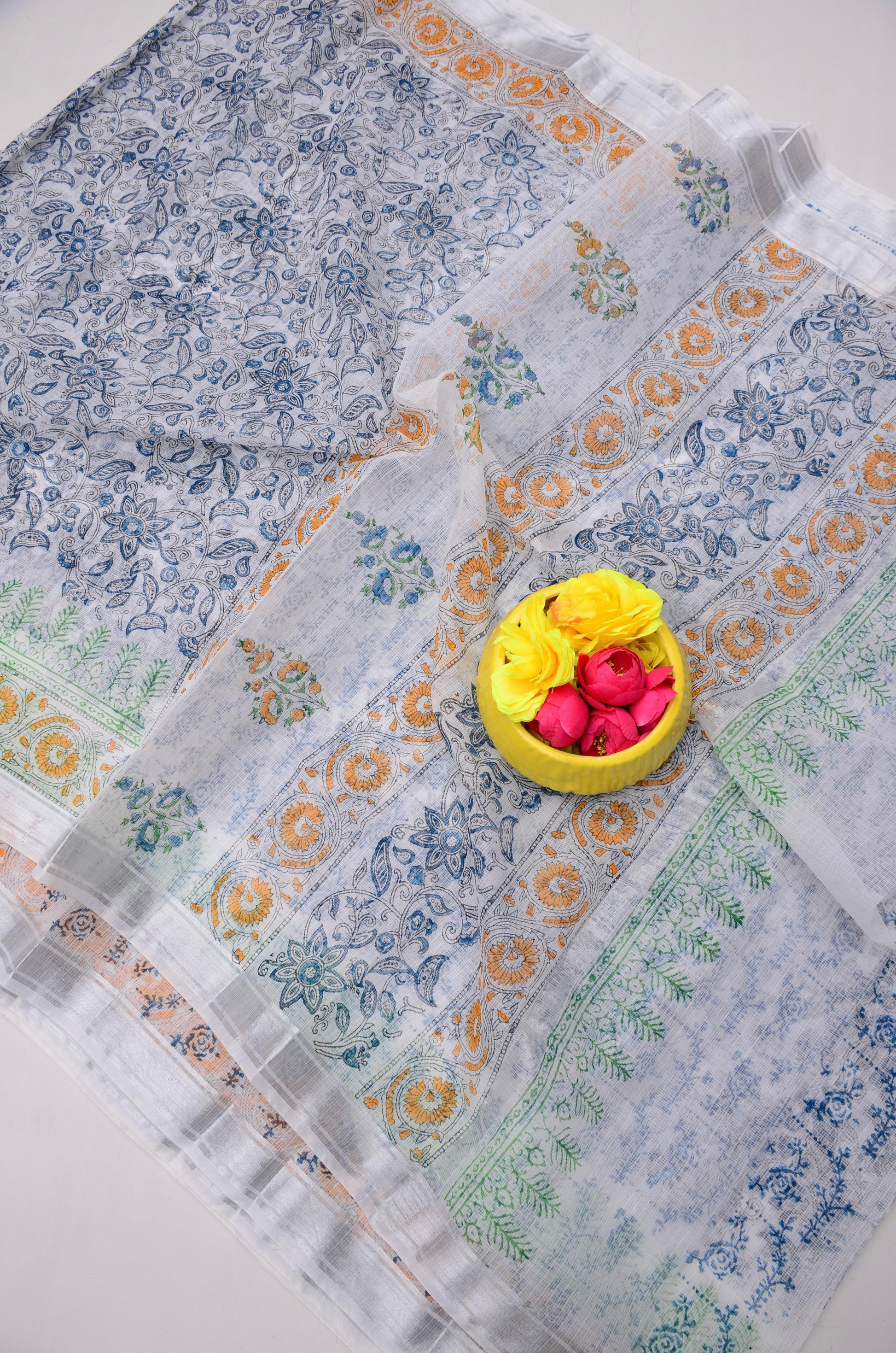 Kota Doria Hand Block Print Saree