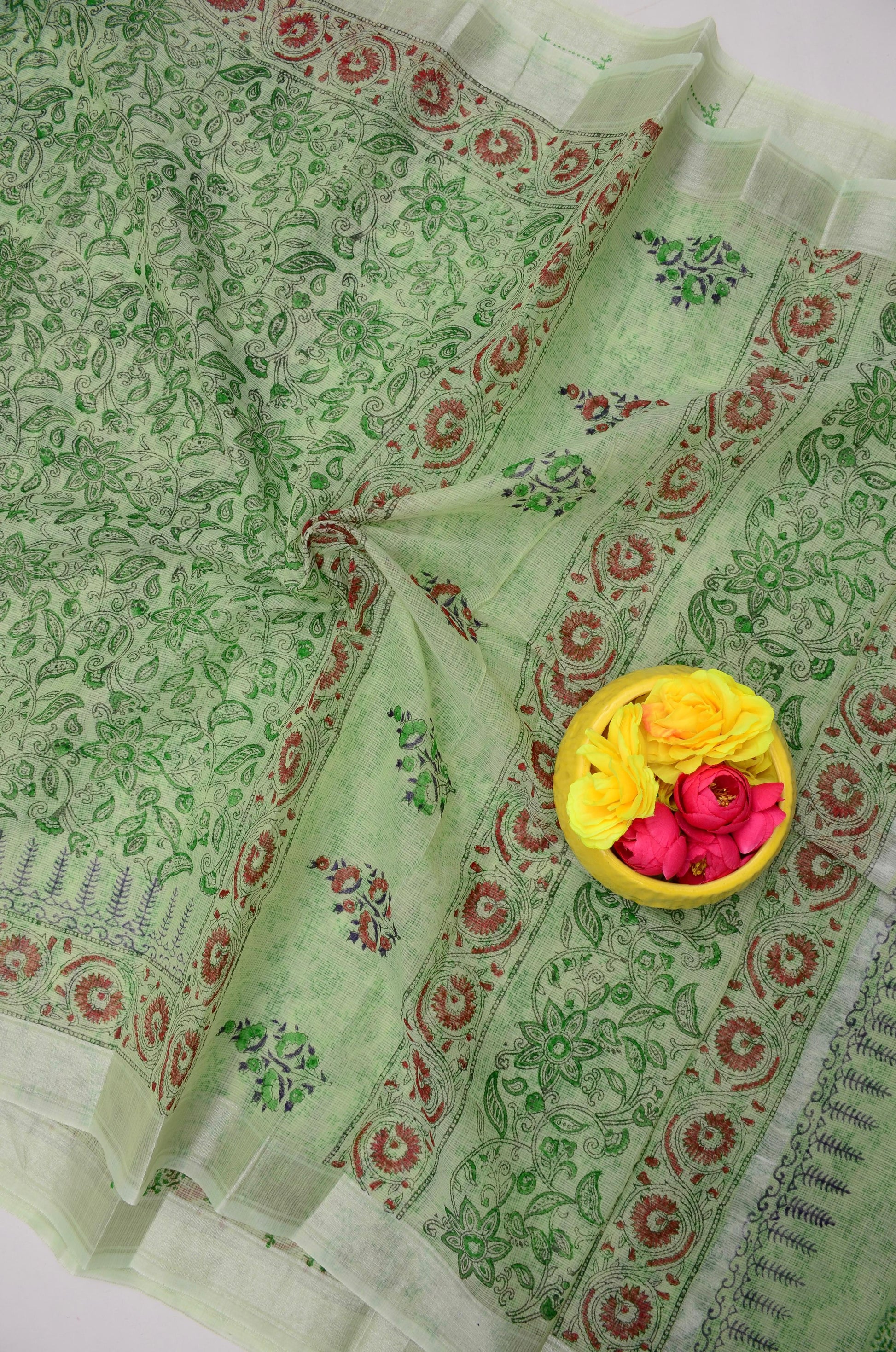 Kota Doria Hand Block Print Saree