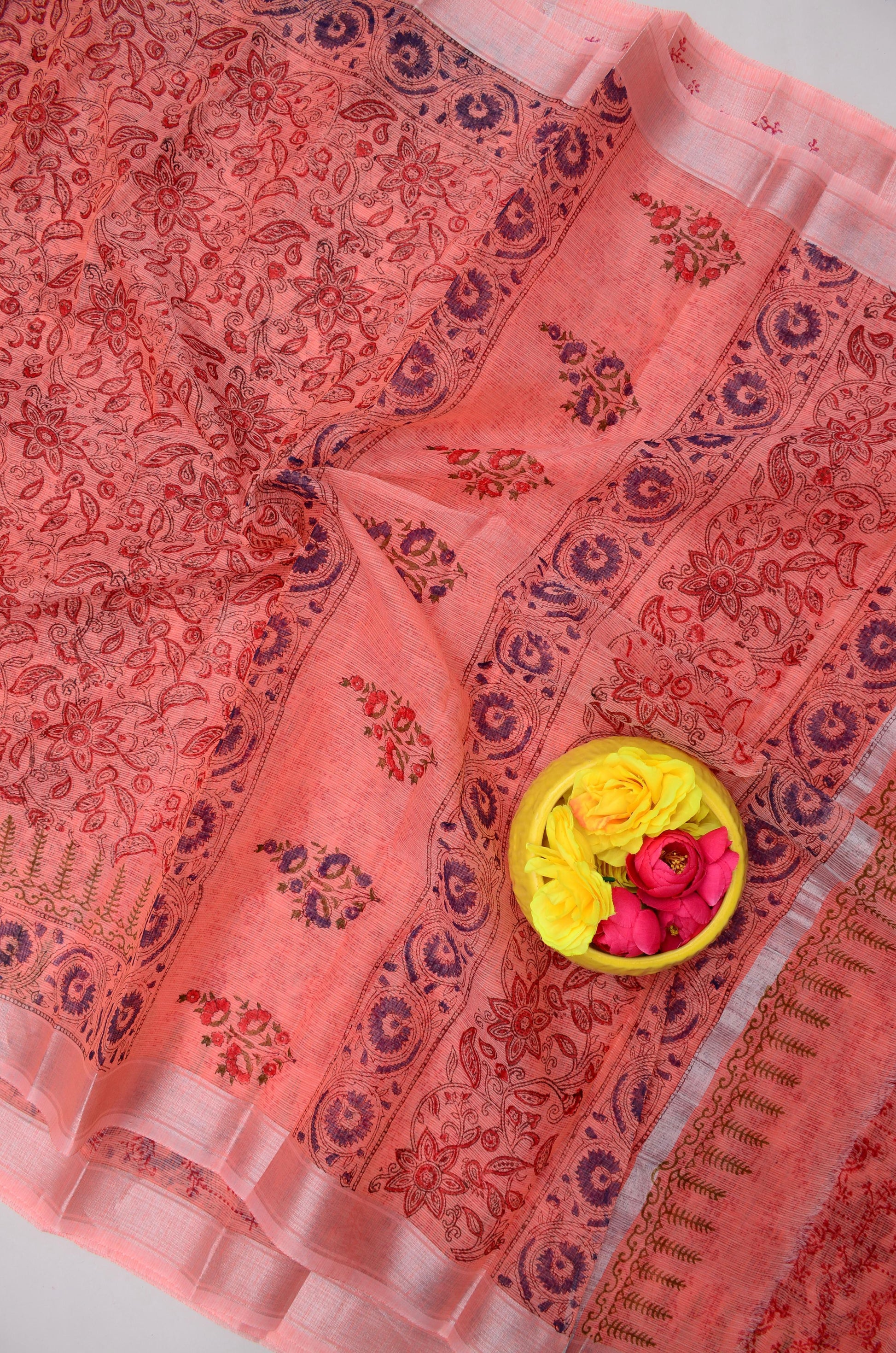 Kota Doria Hand Block Print Saree