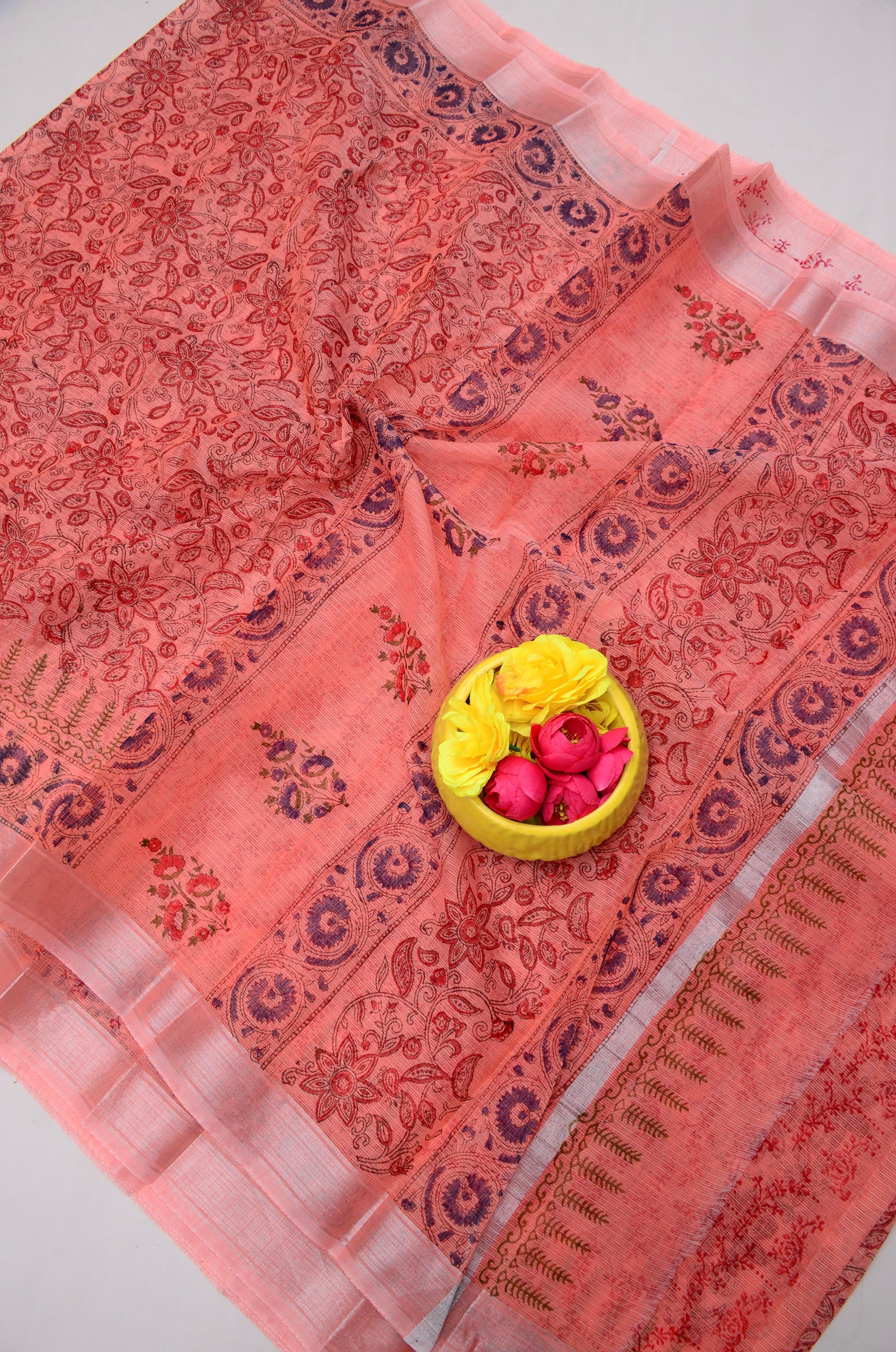 Kota Doria Hand Block Print Saree