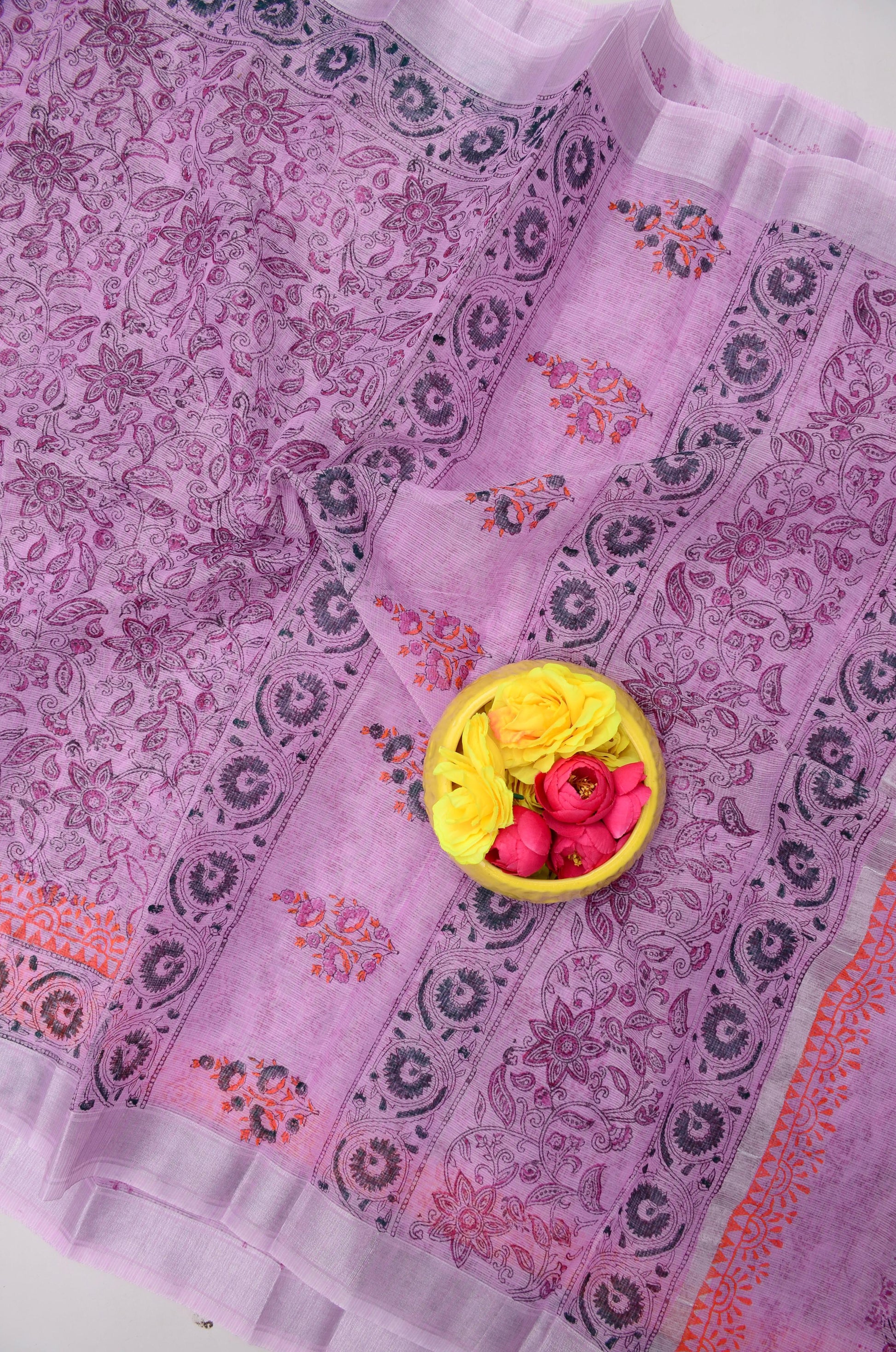 Kota Doria Hand Block Print Saree