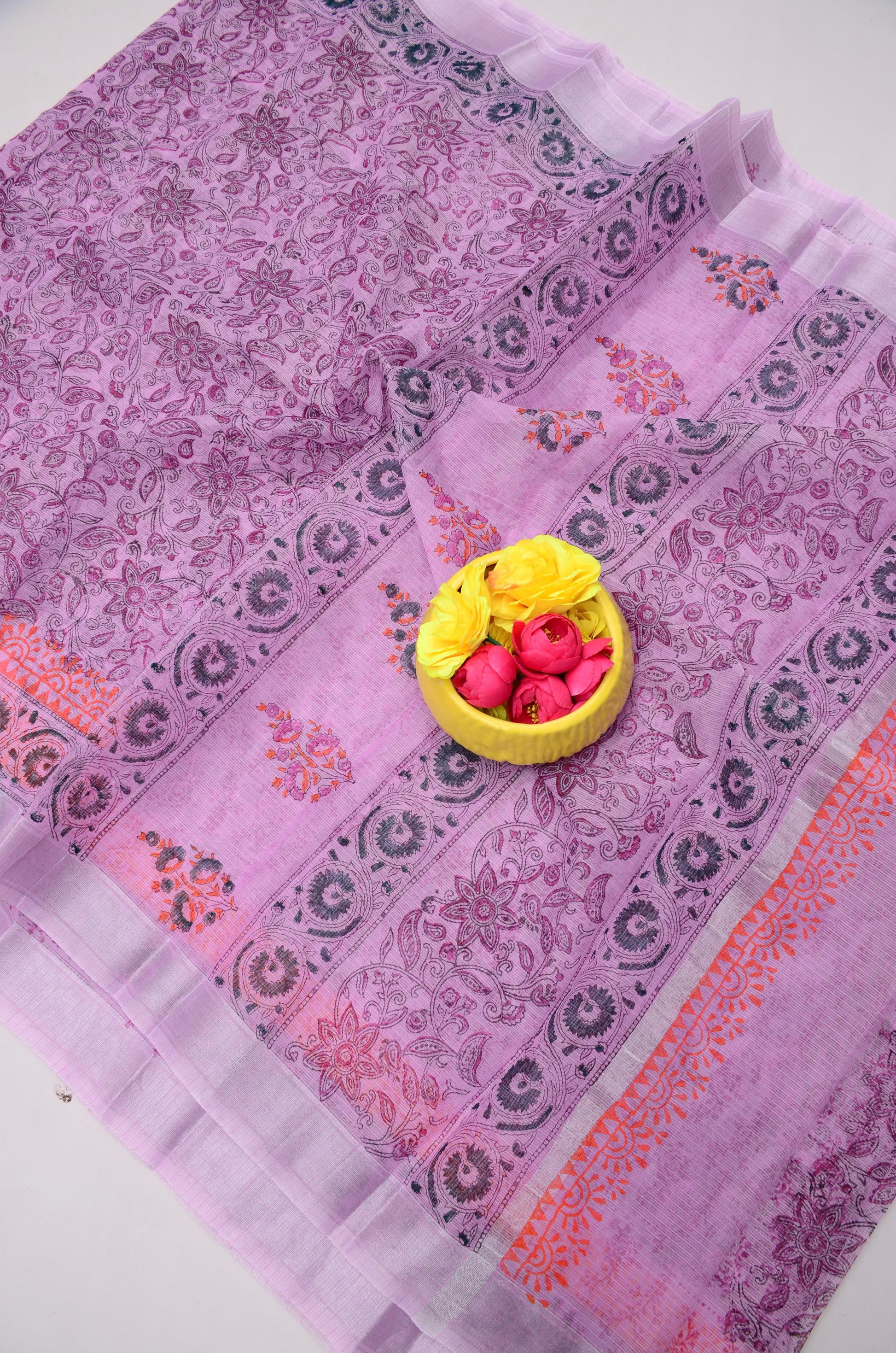 Kota Doria Hand Block Print Saree