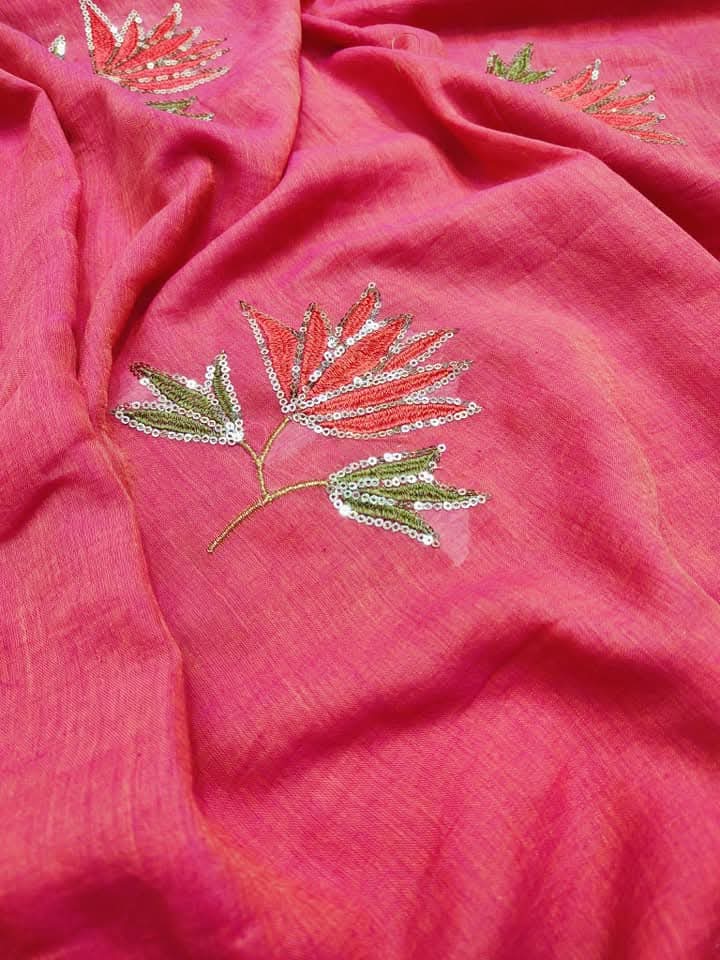 Pure Mulmul Cotton Saree with Sequin Work