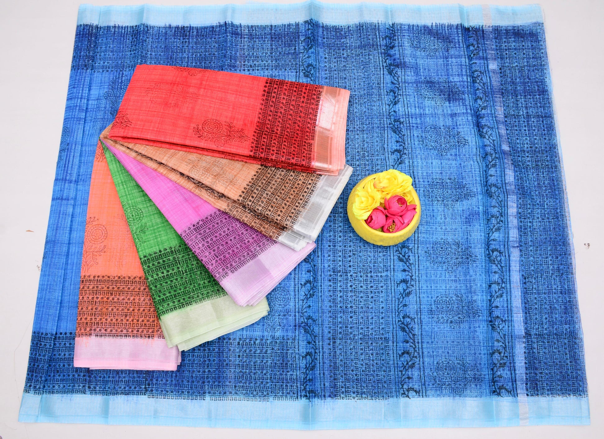 Kota Doria Hand Block Print Saree