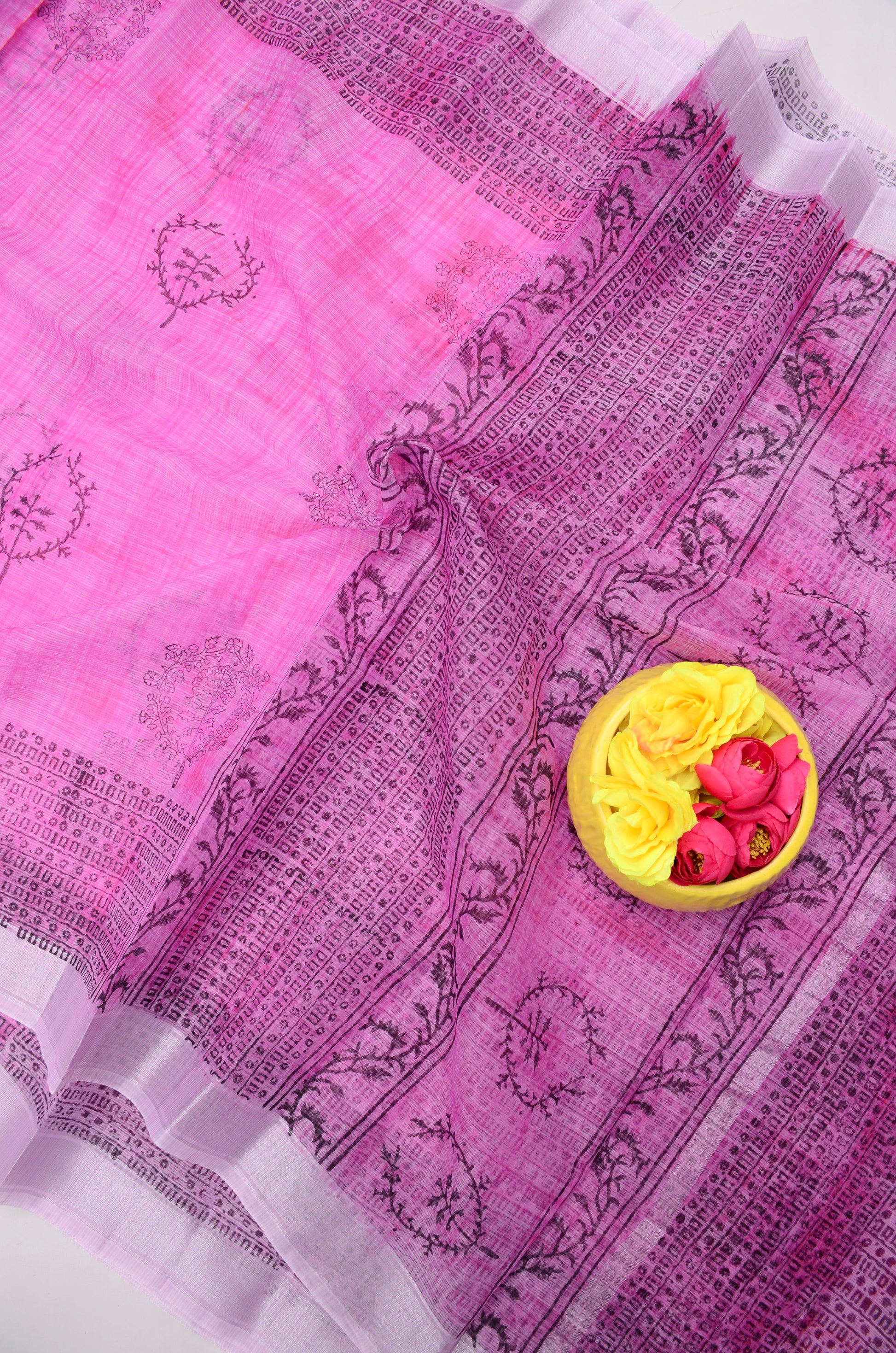 Kota Doria Hand Block Print Saree