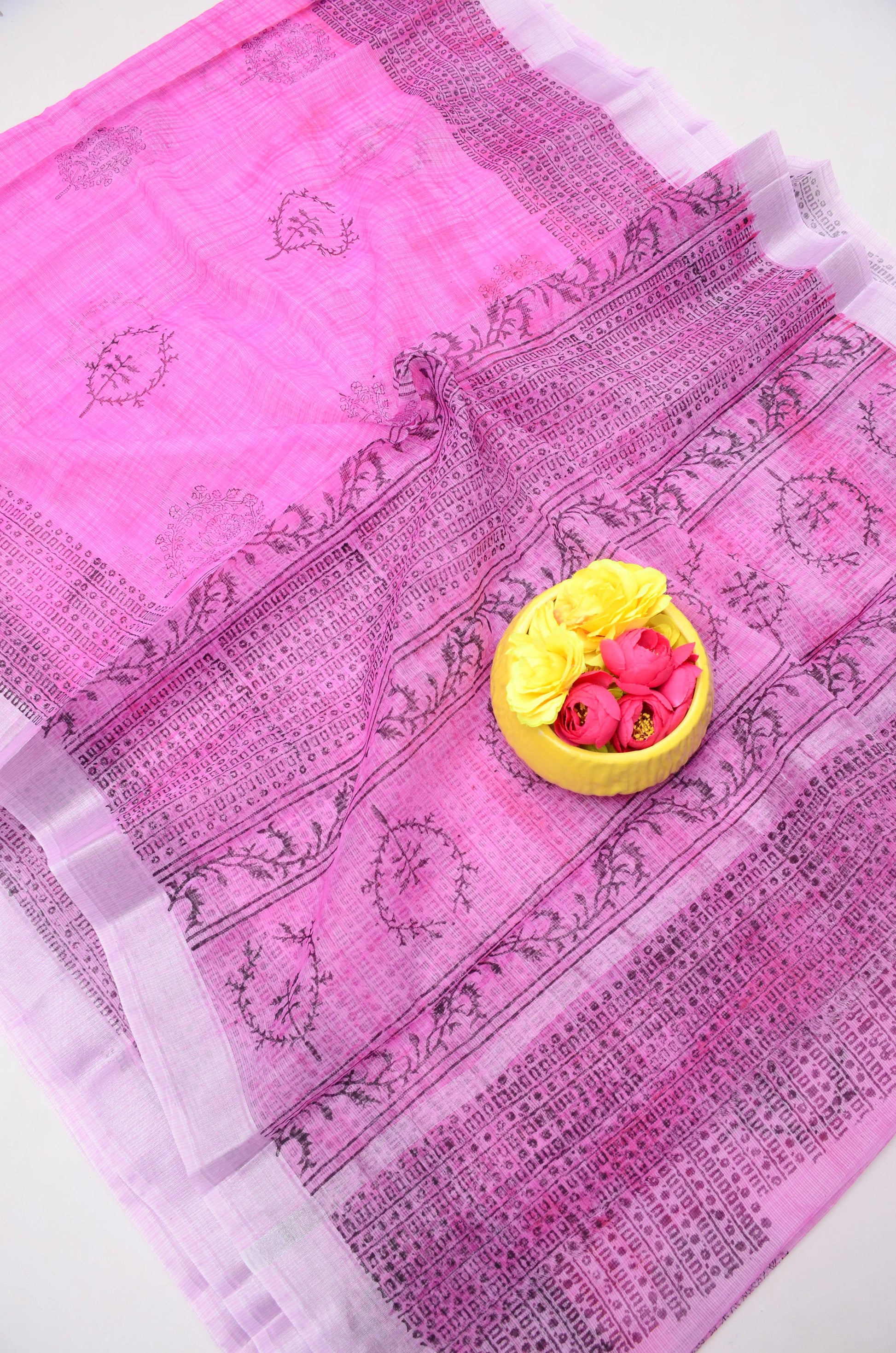 Kota Doria Hand Block Print Saree