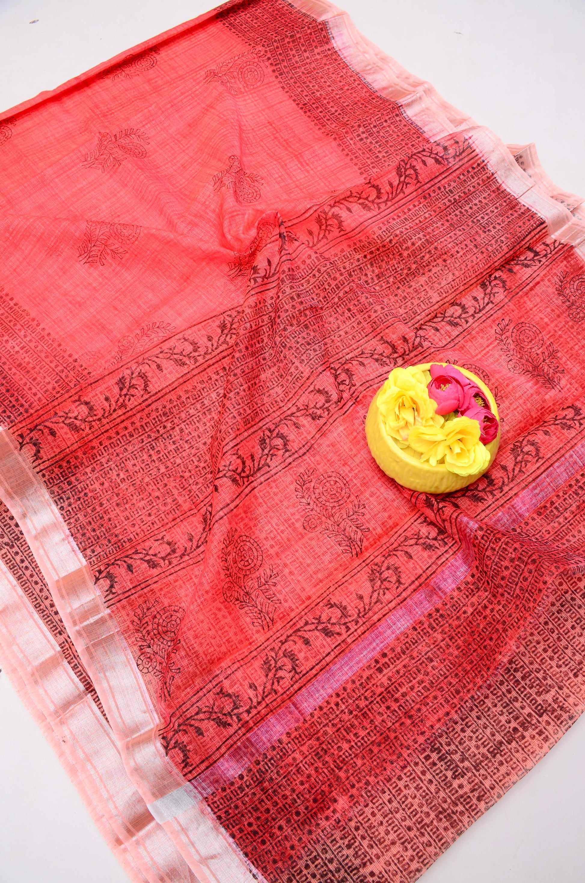 Kota Doria Hand Block Print Saree