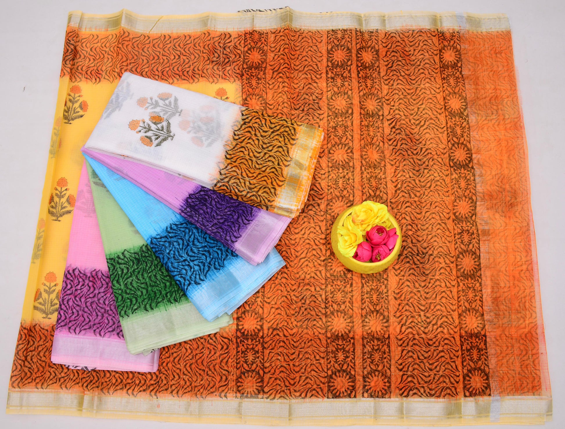 Kota Doria Hand Block Print Saree