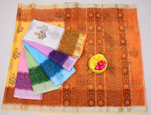 Kota Doria Hand Block Print Saree