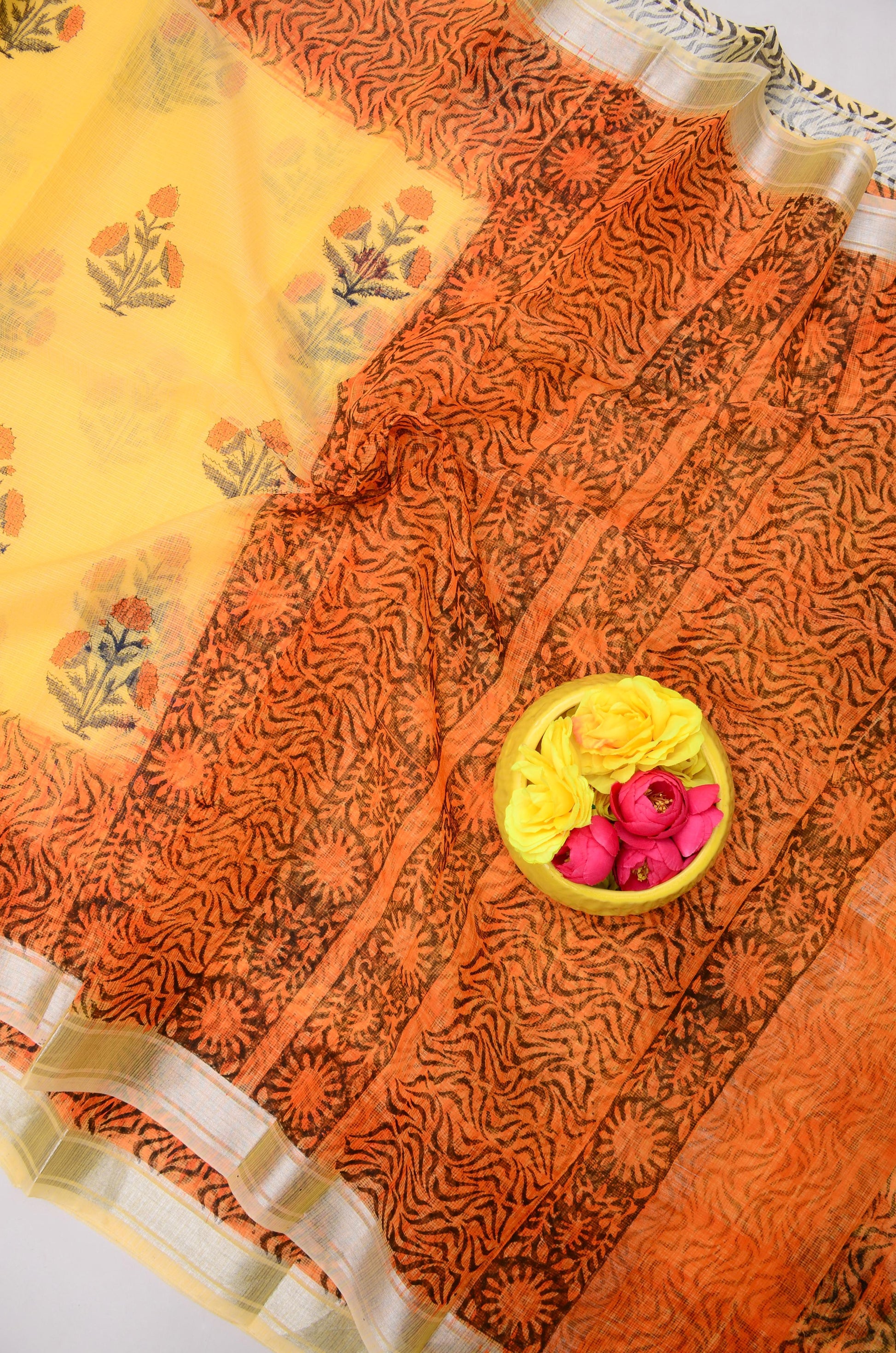 Kota Doria Hand Block Print Saree