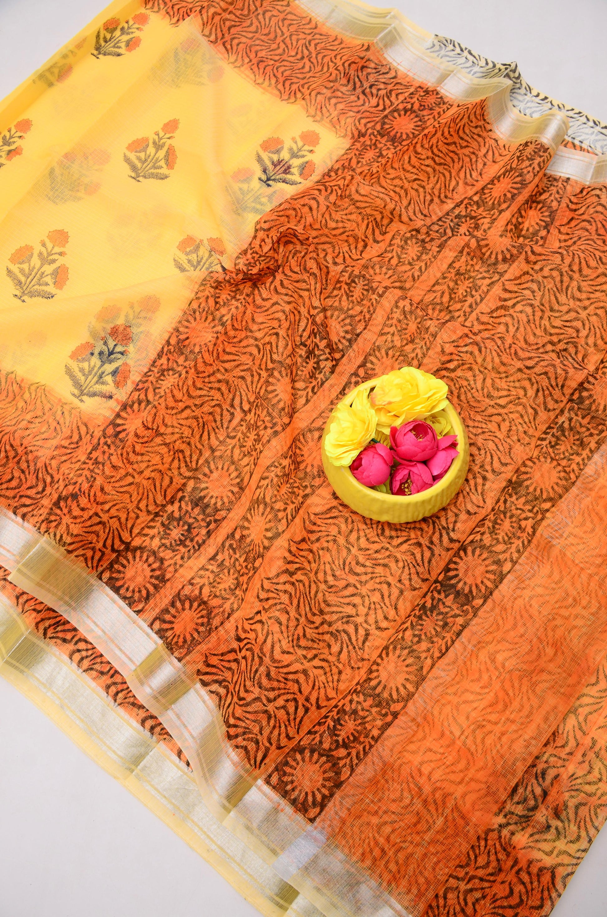 Kota Doria Hand Block Print Saree
