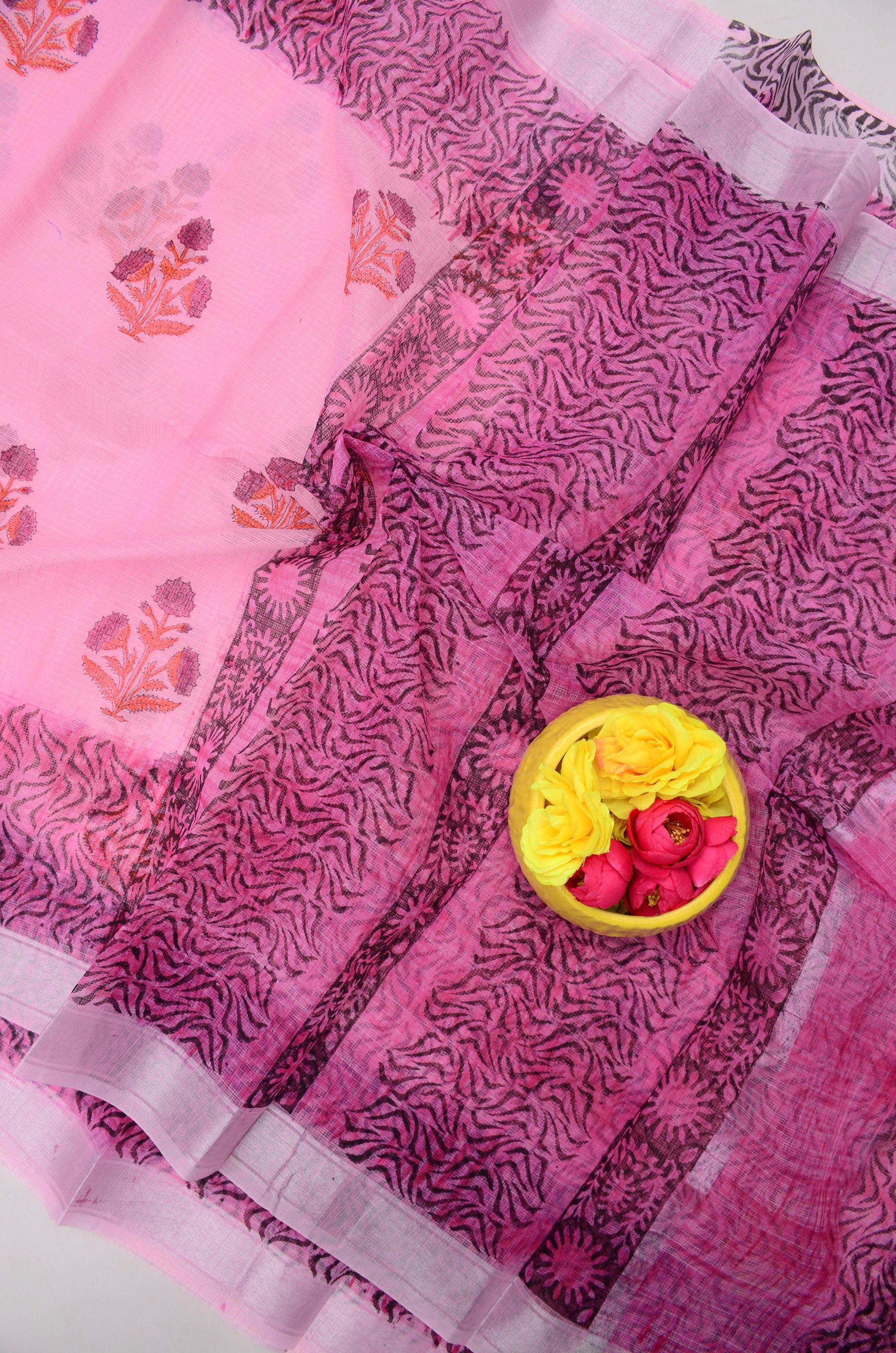Kota Doria Hand Block Print Saree