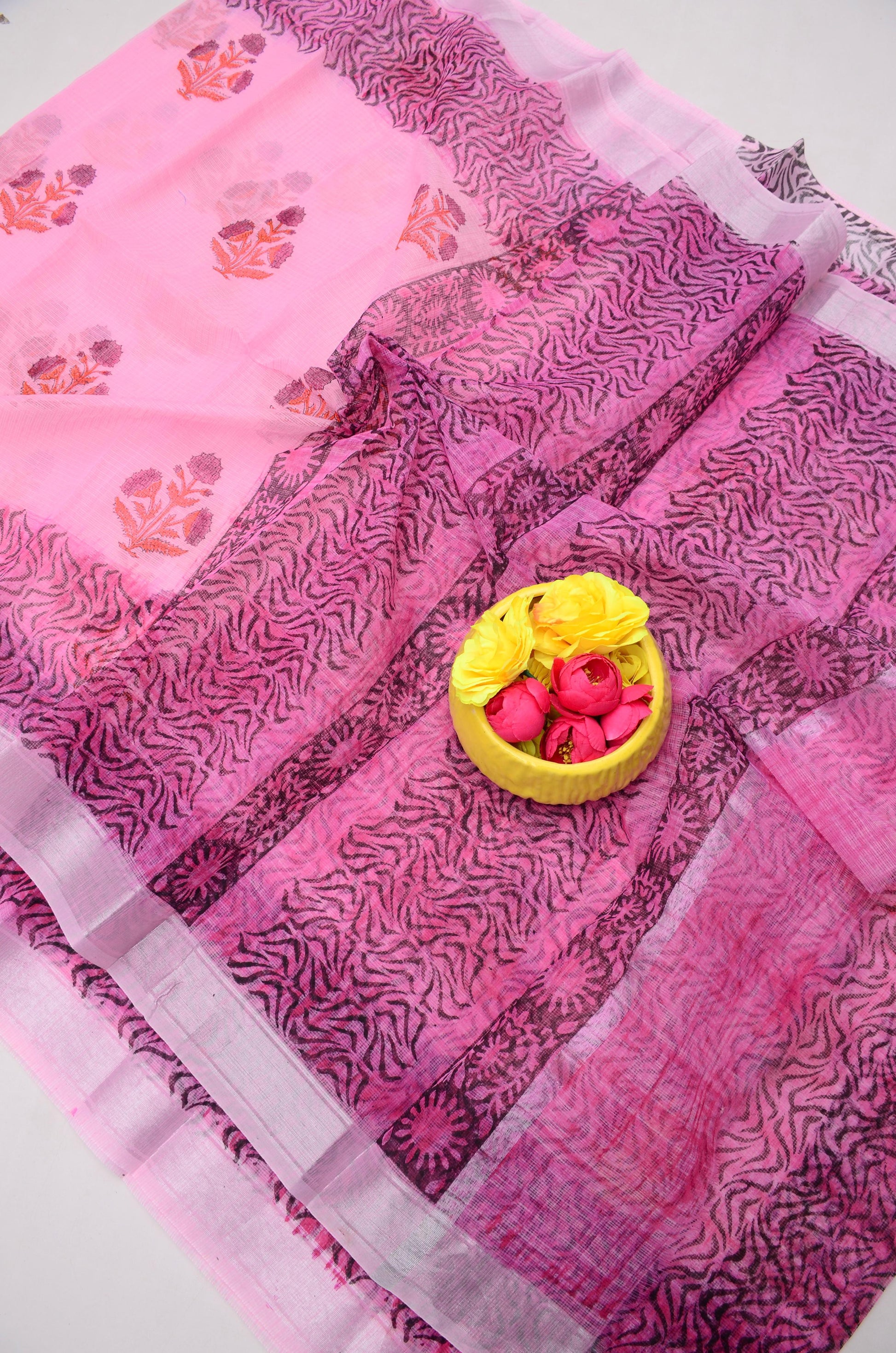Kota Doria Hand Block Print Saree